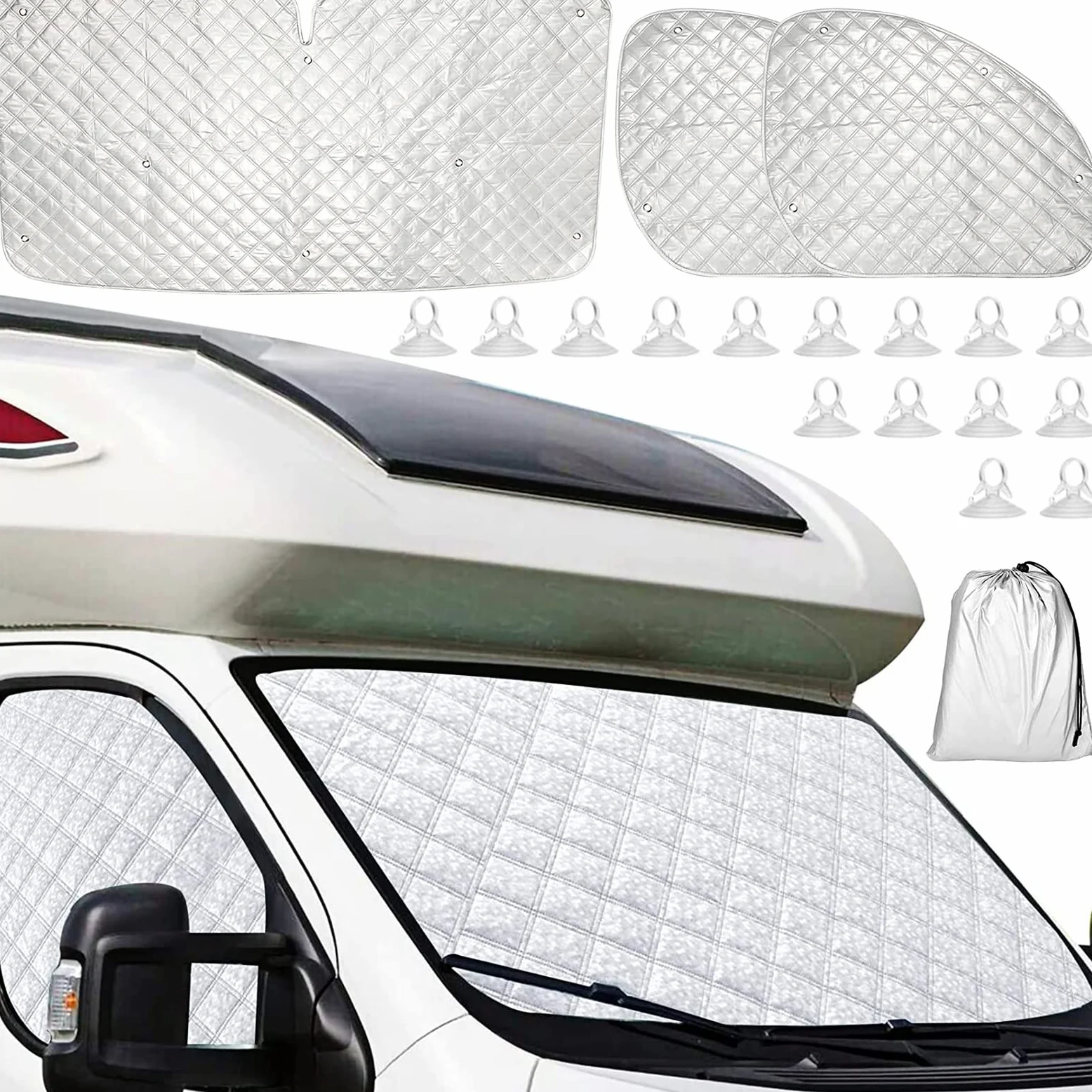 Protector de Parabrisas para Cubierta de Parabrisas de Coche para FIAT Ducato 2006-2021,Parasol Coche Termico,Cubierta de Parasol Interna para el Automóvil,Parasol Plegable（3 Piezas ）