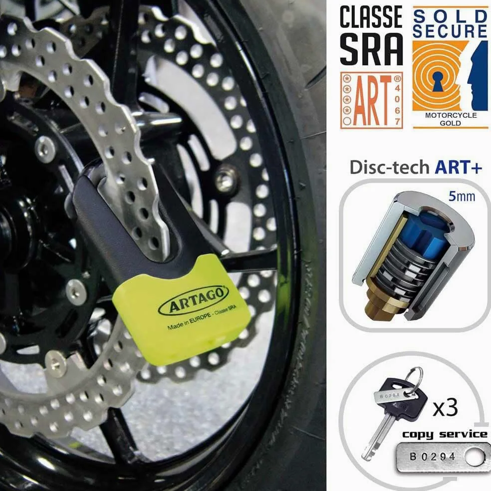 Artago 69X3 Pack Candado Antirrobo Disco Alta Seguridad + Soporte para Kawasaki Z900, Homologado SRA, Sold Secure Gold, ART4