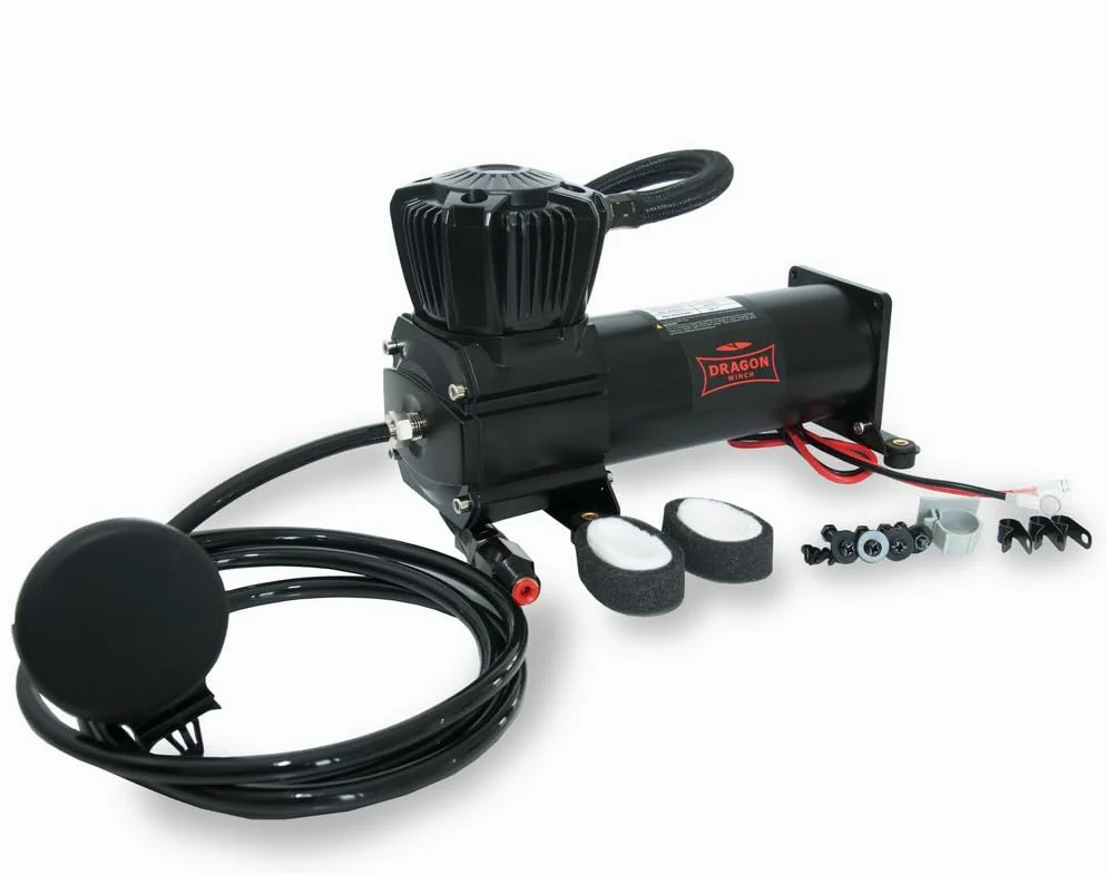 Dragon Winch Compresor de aire Sólido 13.7 BAR / 200 PSI Compresor 12V para Coche | Capacidad de aspiración 50 l/min | Intensidad 276W / 23Amp | Profesional Inflador de Ruedas + accesorios