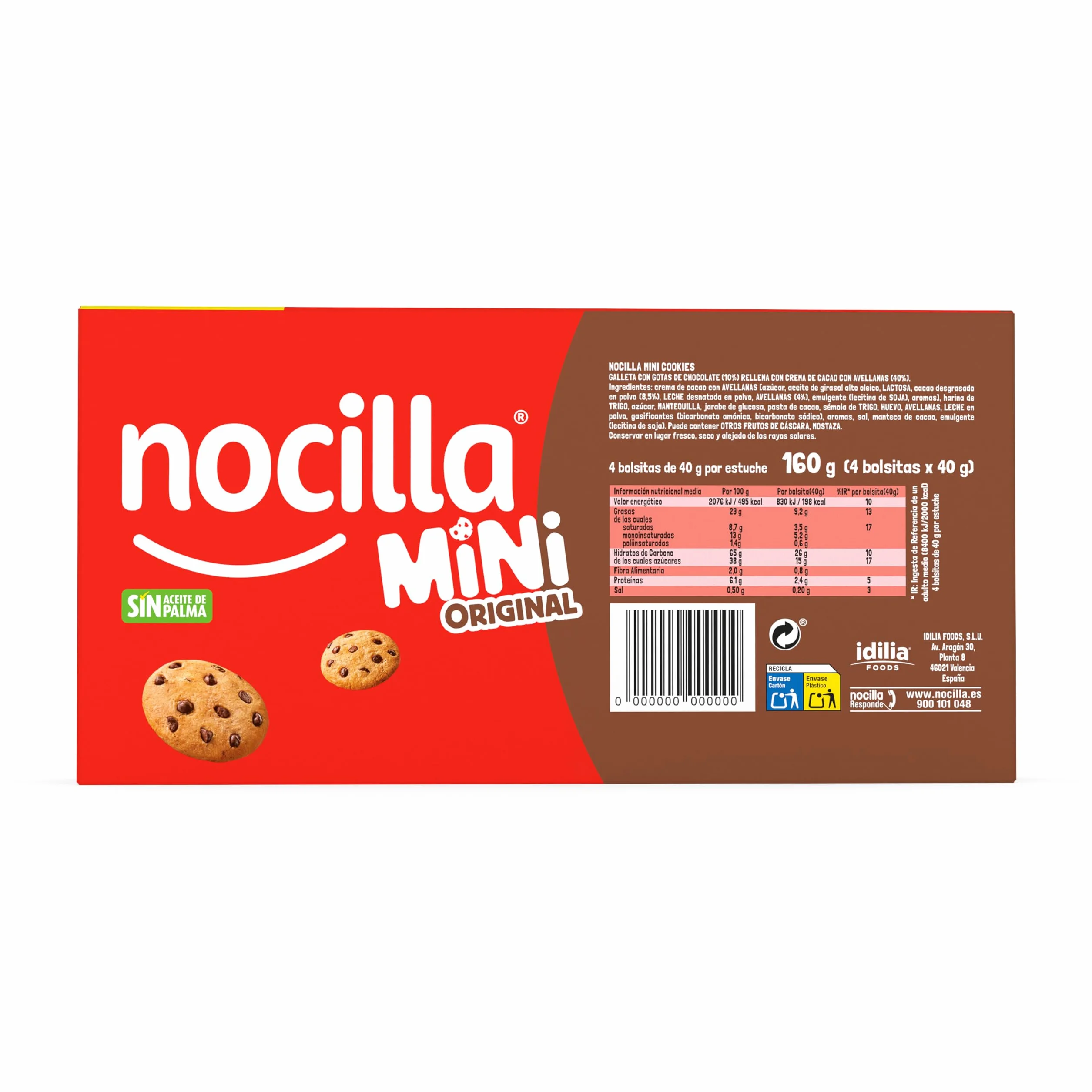 Nocilla Mini Cookies Original Minigalletas con Gotas de Chocolate Rellenas sin Aceite de Palma 160g