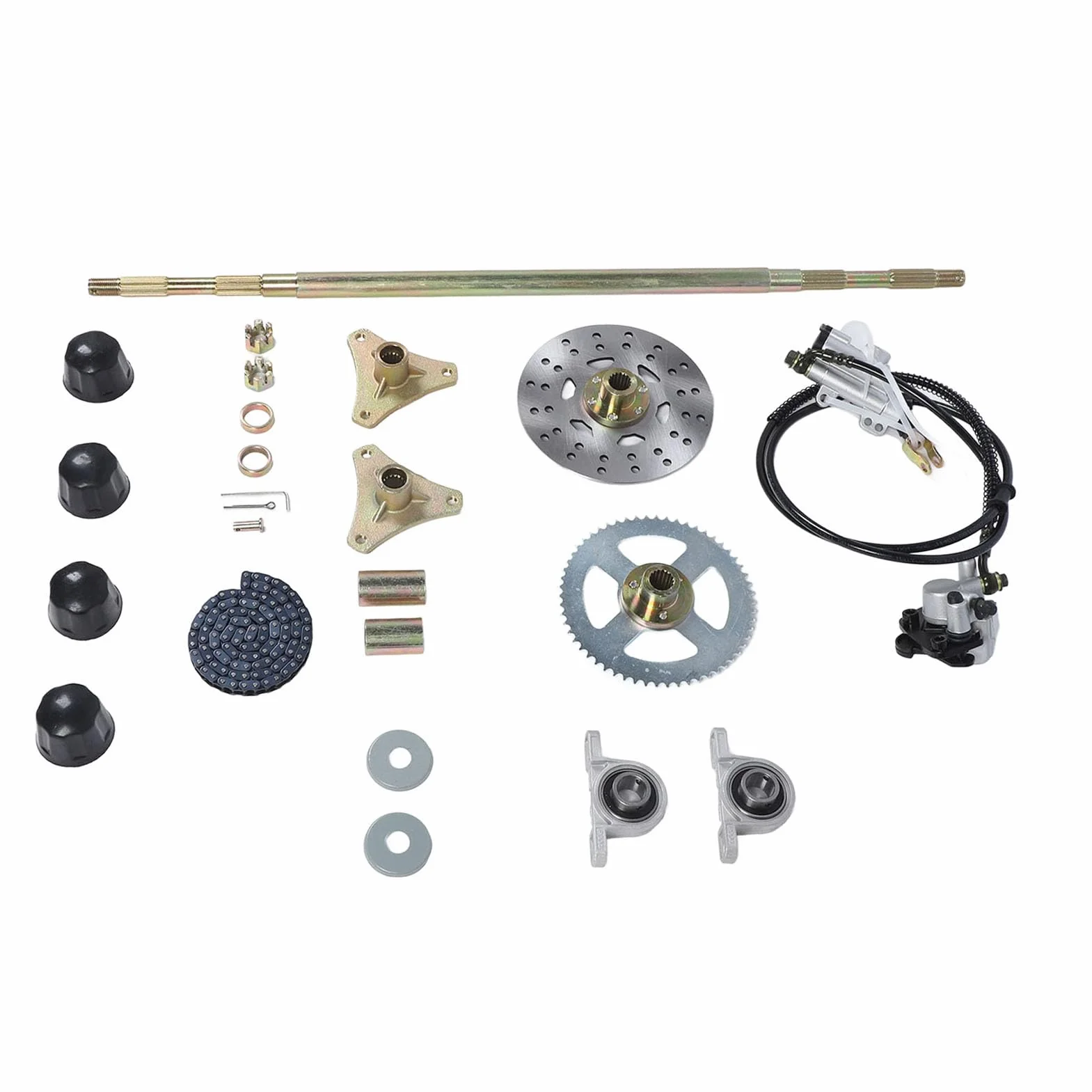 Tonysa Kit de Montaje de Eje Vivo Trasero Go Kart de 29 Pulgadas, Materiales de Primera Calidad, Amplia Compatibilidad, Alta Confiabilidad, (con) Componentes de Freno y Cadena 428,