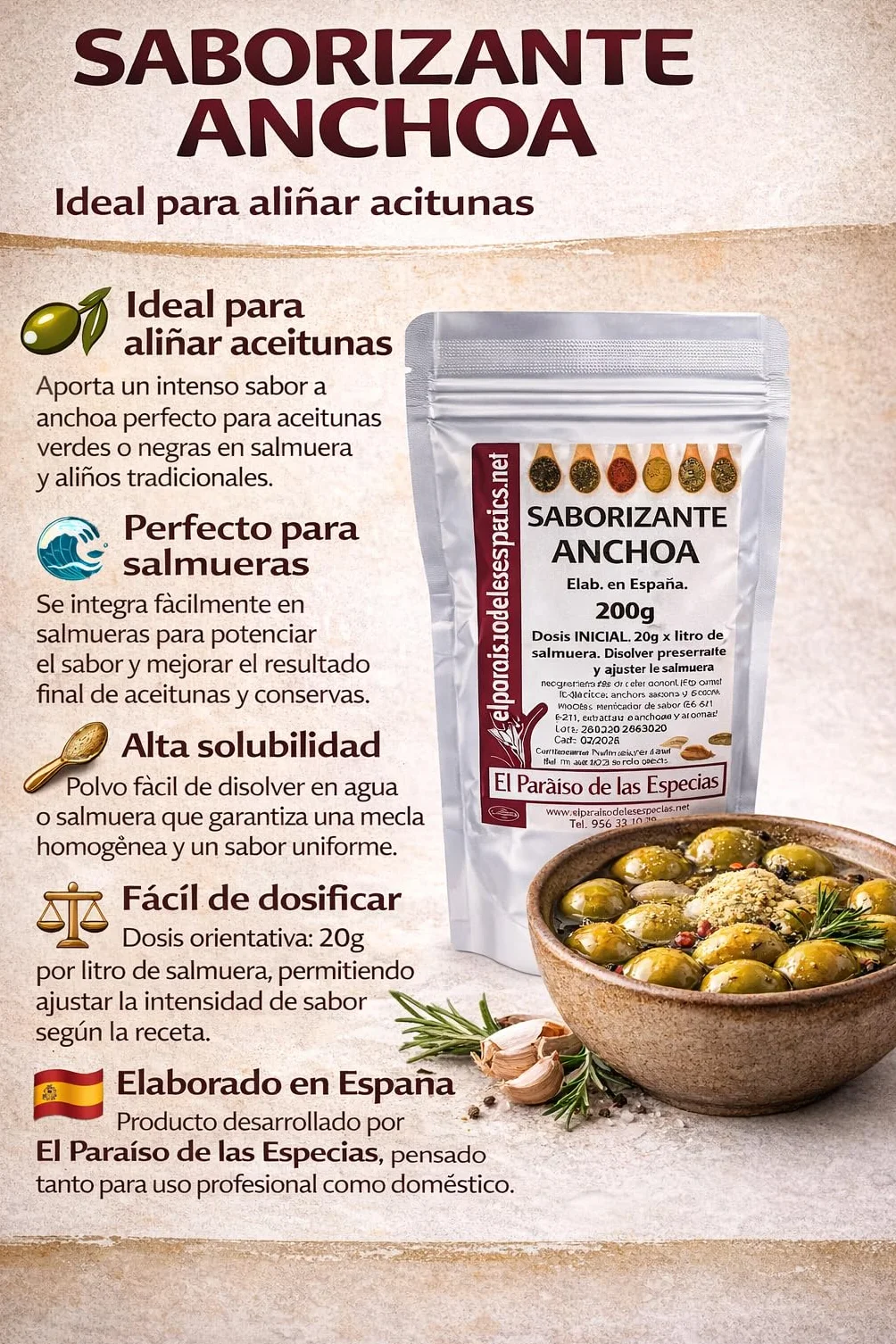 El Paraíso de las Especias Aderezo para Aceitunas con Sabor a Anchoas 200 grs