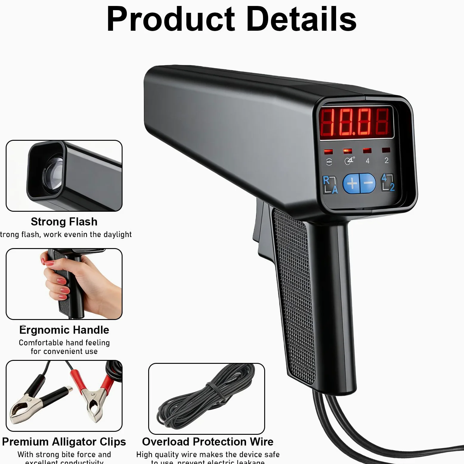 Pistola de luz de encendido con clip de sensor deslizante, lámpara estroboscópica 6V/12V, indicador LED digital para motores de gasolina 2 y 4 tiempos