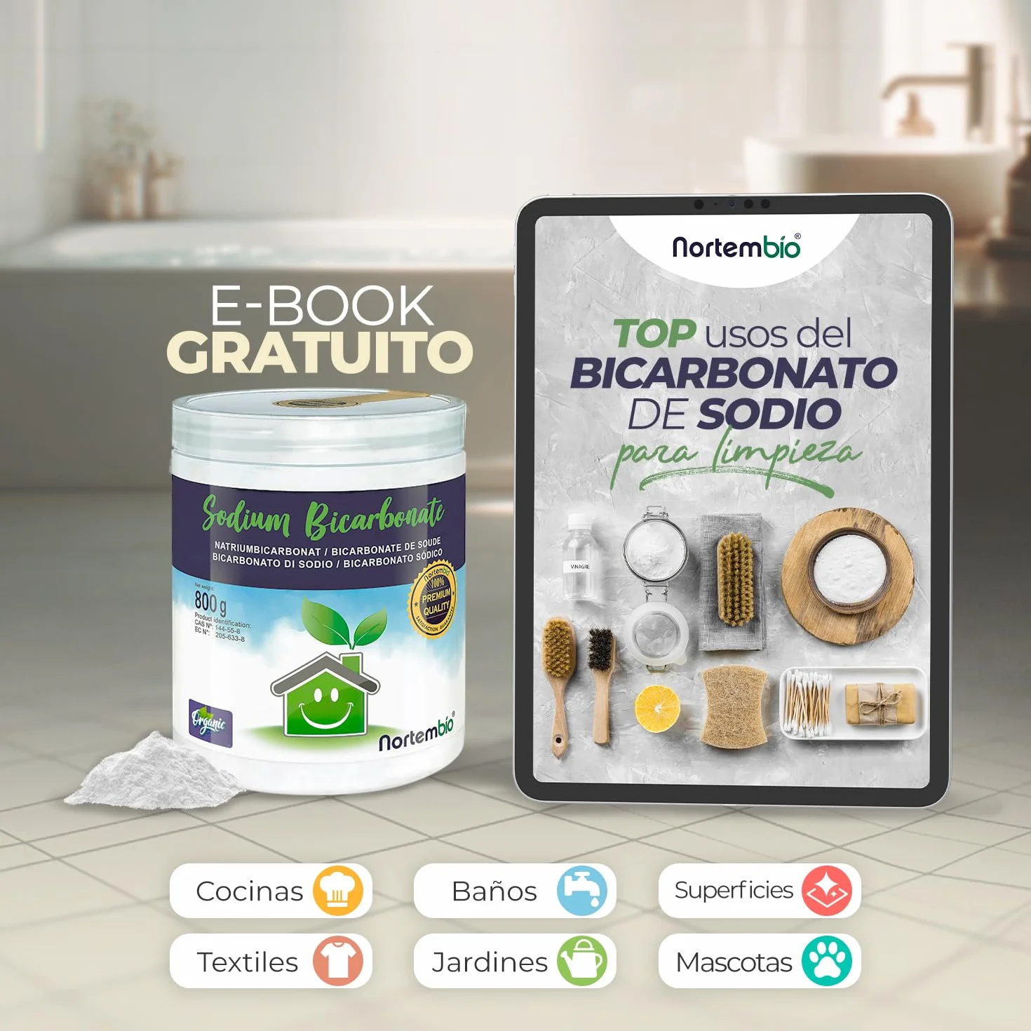 Nortembio Bicarbonato de Sodio Sin Aluminio 850 g Natural Limpieza Multiusos