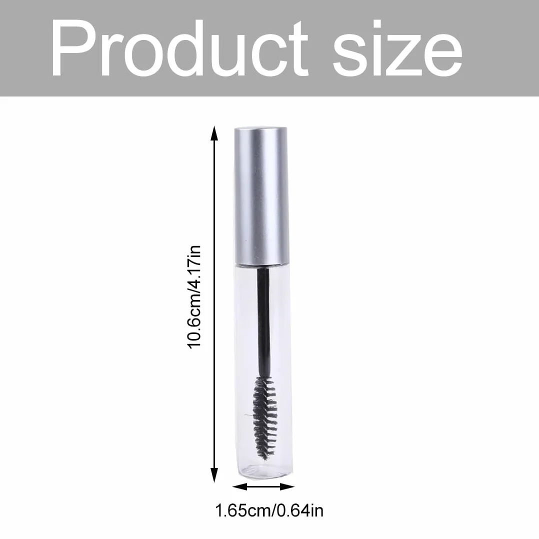 Mascara Recargable Botella Vacía con Cepillo y Contenedor 10ml Plata (5 Unidades)