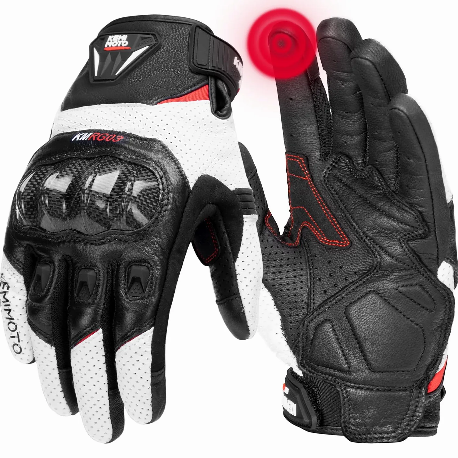 KEMIMOTO Guantes Moto Hombre, Piel de Cabra Dedos Completos con Almohadillas Antideslizantes, Pantalla Táctil y Protección para Motocross, Scooter