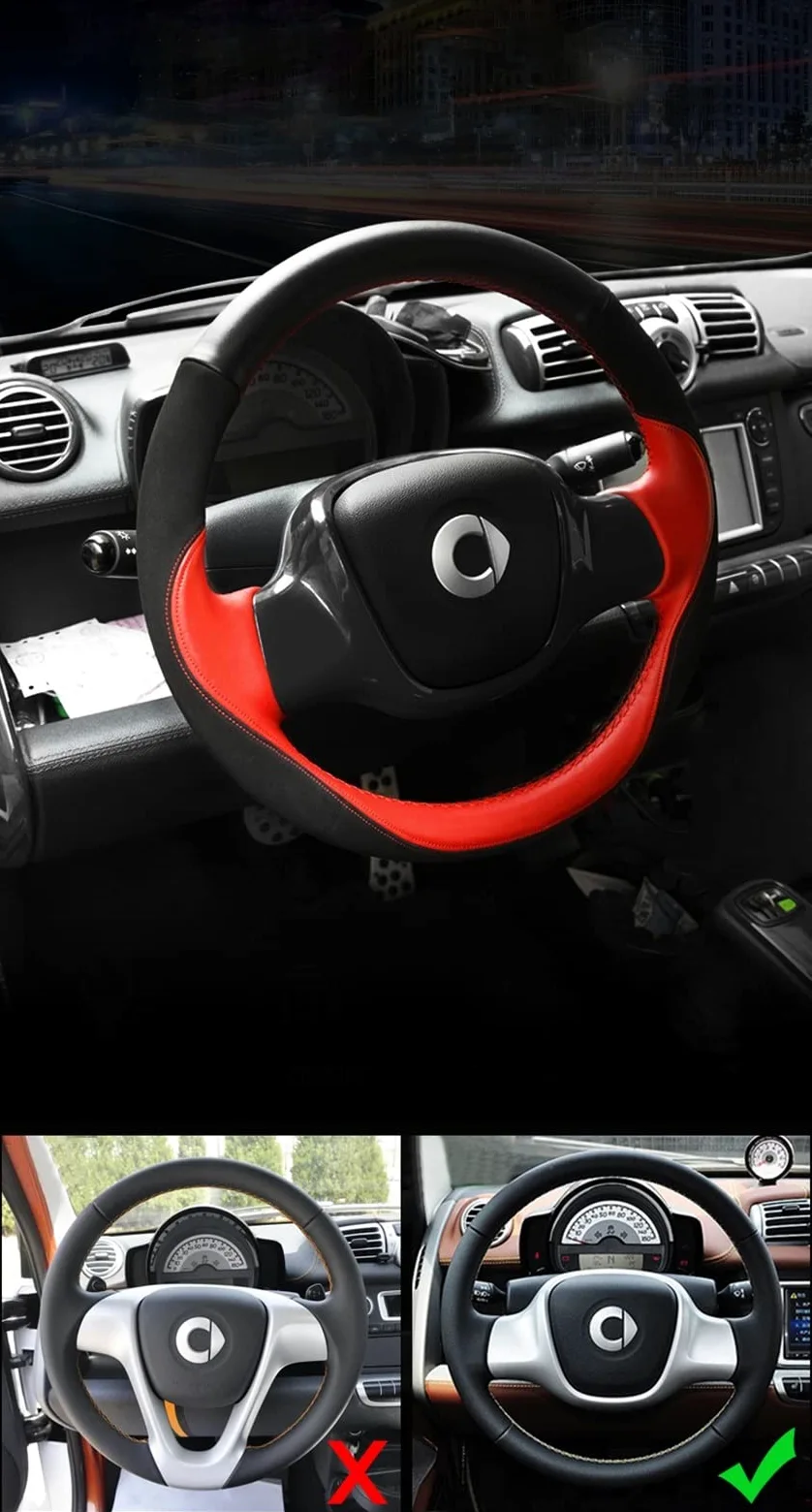 Funda para Volante De Cuero Cosida A Mano para Benz para Smart 451 Fortwo 2009-2012 2013 2014 Modificación Interior Elfo