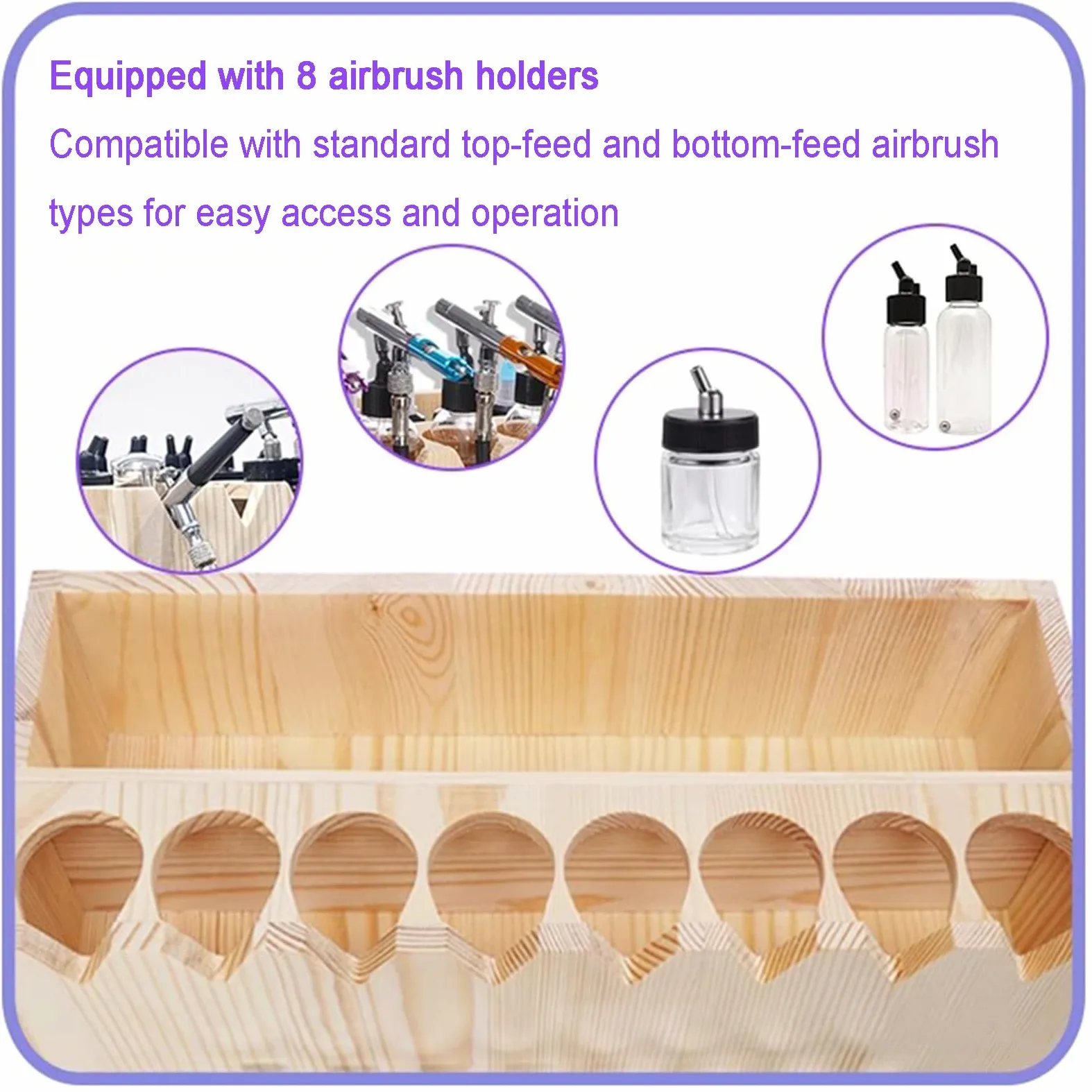 Soporte De Mesa De Madera para Aerógrafo, Divisor De Manguera De 8 Vías, con 2 Cajones, Capacidad para hasta 8 Aerógrafos De Alimentación Lateral/por Gravedad Y De Gatillo