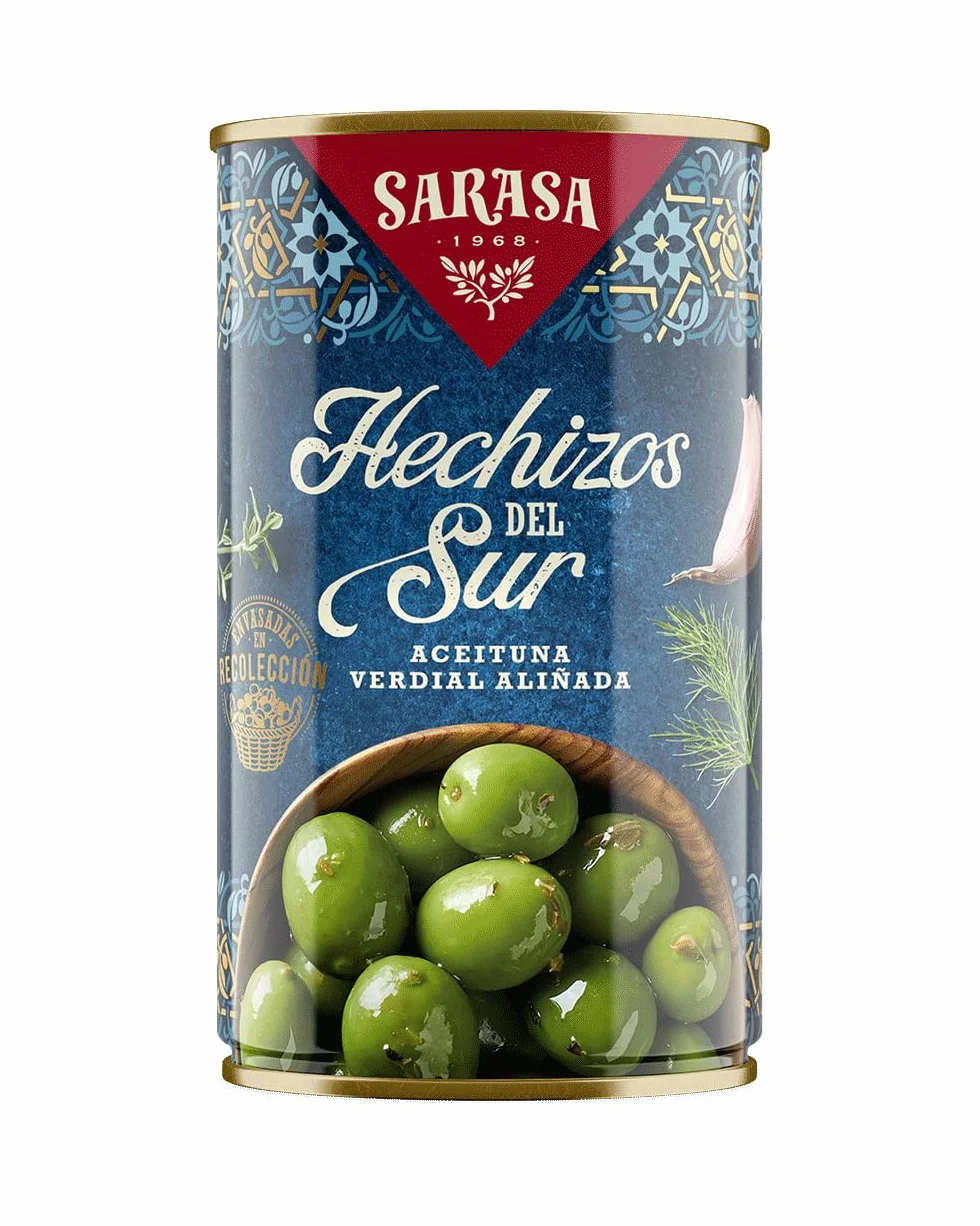 HECHIZOS DEL SUR SABROSAS ACEITUNAS ALIÑADAS RECETAS TRADICIONALES 350g 6 LATAS
