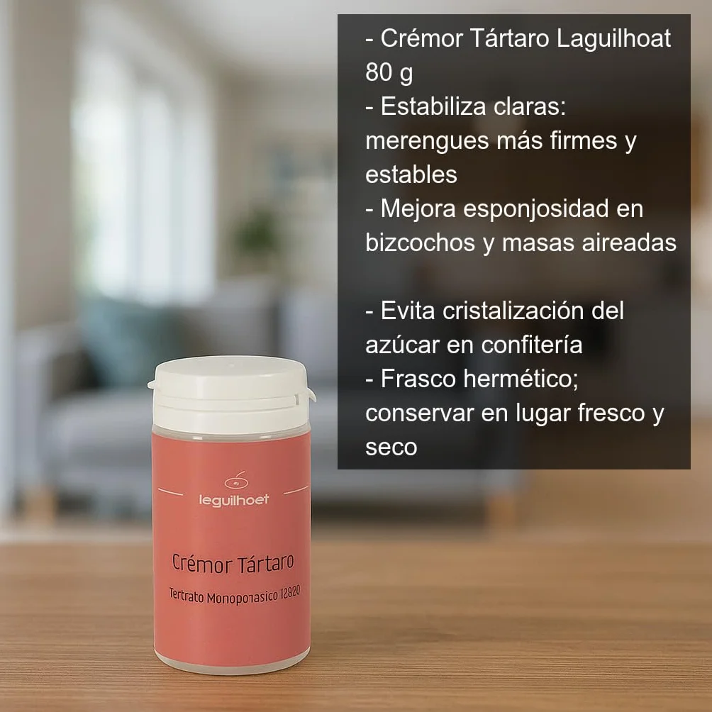 Crémor Tártaro Alimentario 80 g E-336i Tartrato Monopotásico para Repostería y Panadería