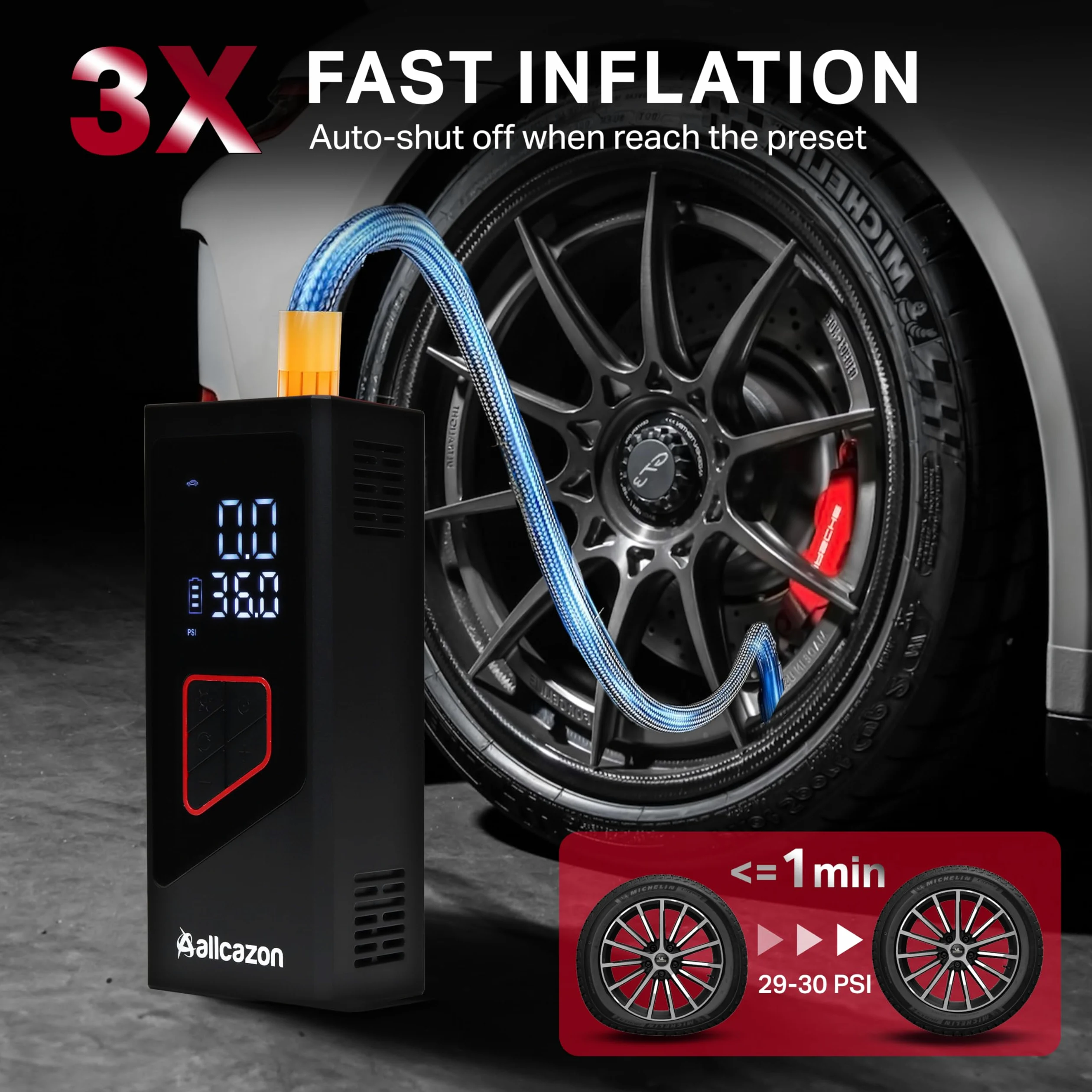 Inflador de neumáticos, compresor de aire portátil, inflador de neumáticos portátil de 150 PSI para automóvil, bomba de aire para neumáticos de automóvil con herramientas de medidor de presión de