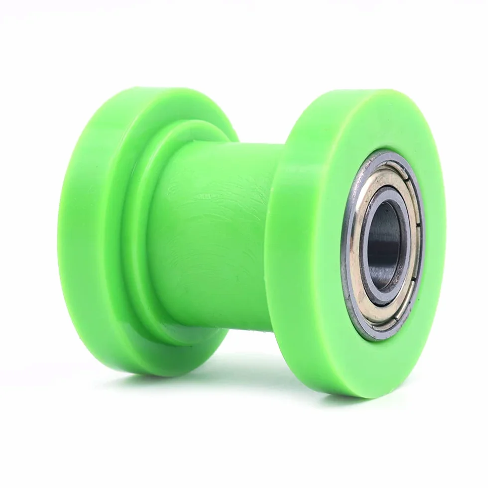 2 piezas de rodillo de cadena tensor de polea universal, rodillo de cadena de 10 mm, polea guía deslizante, polea guía de nailon, rodamientos de alta resistencia, guía de rueda tensor (verde)