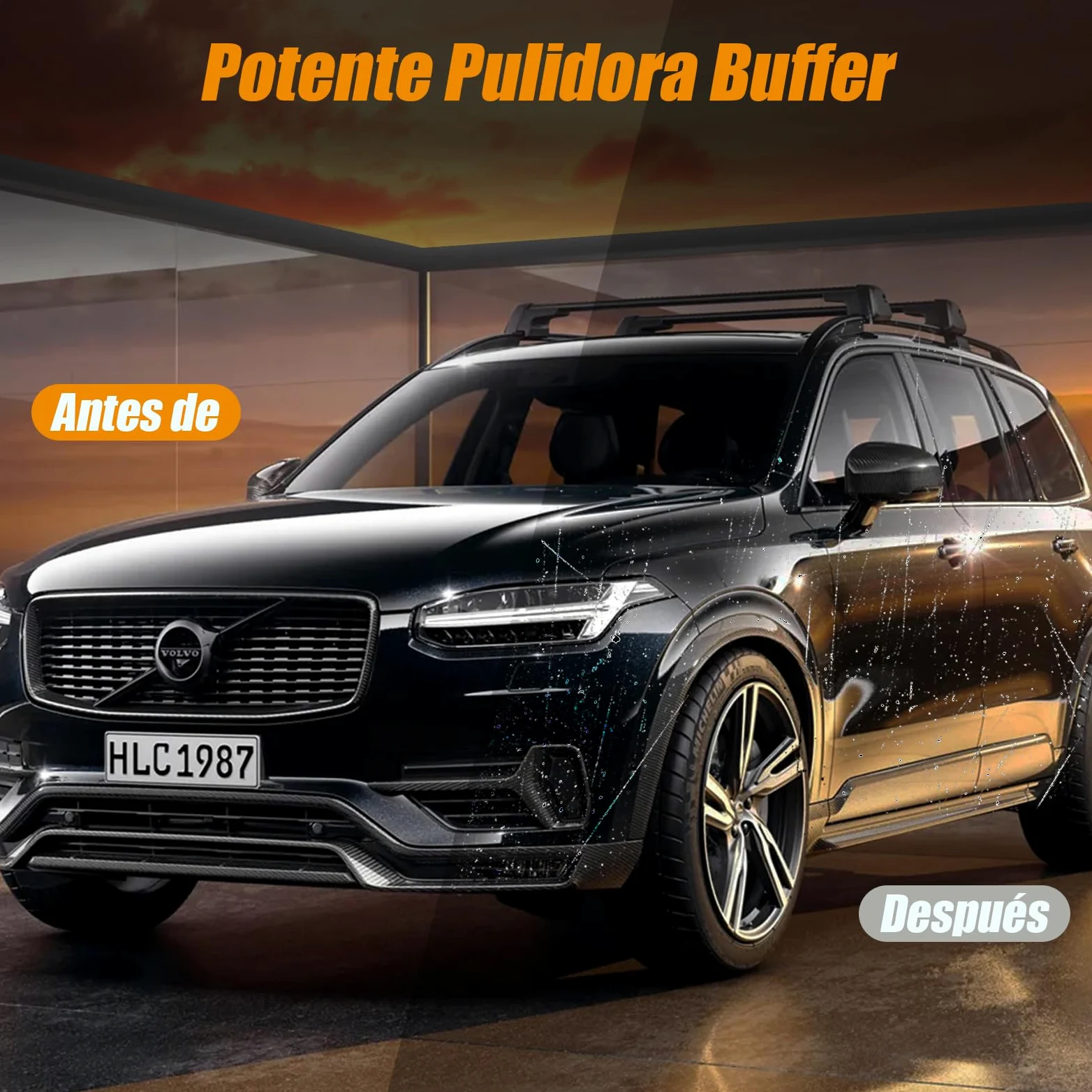 HYCHIKA Pulidora Coche 1580W, Pulidora Rotativa Con 6 Velocidades Control Variable, Pulidora Con Motor de Cobre Puro, con Almohadilla de Pulido de 180 mm, Kit Pulido Coche