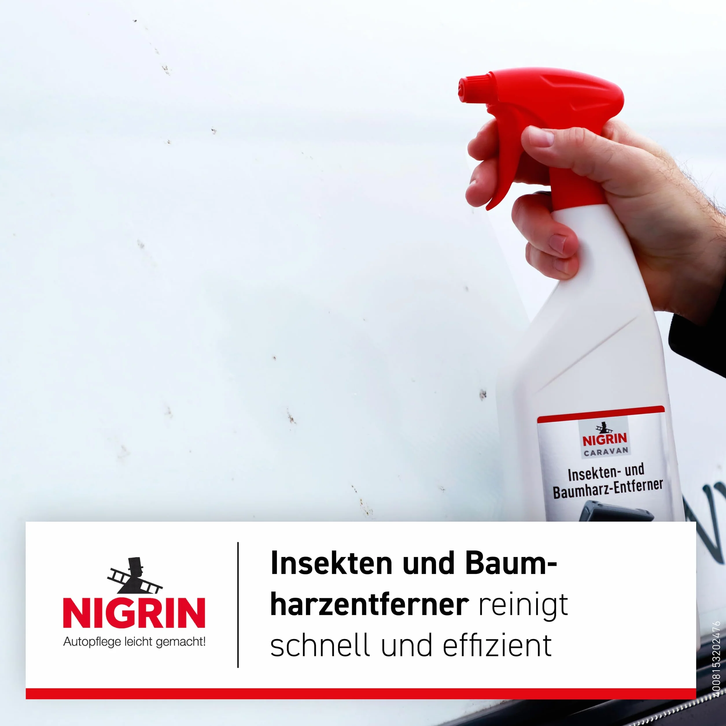 NIGRIN CARAVAN Removedor para insectos y resinas de árboles, limpia rápida y eficientemente, adecuado para todas las superficies pintadas, metal, vidrio y plástico, disuelve los residuos de insectos
