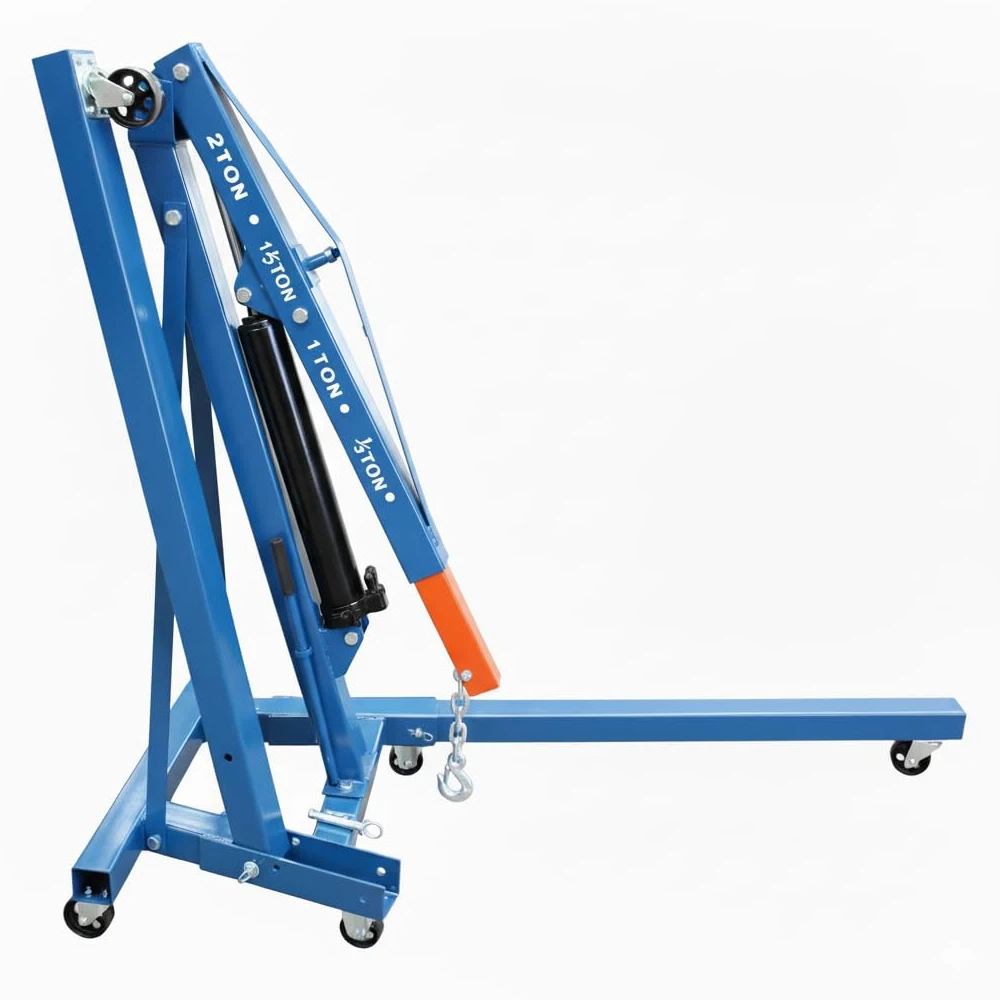Grúa Hidráulica de Taller Plegable 2 Toneladas – Elevador para Motores y Maquinaria con Brazo Ajustable, Ruedas Giratorias y Estructura Reforzada – Ideal para Garajes y Talleres