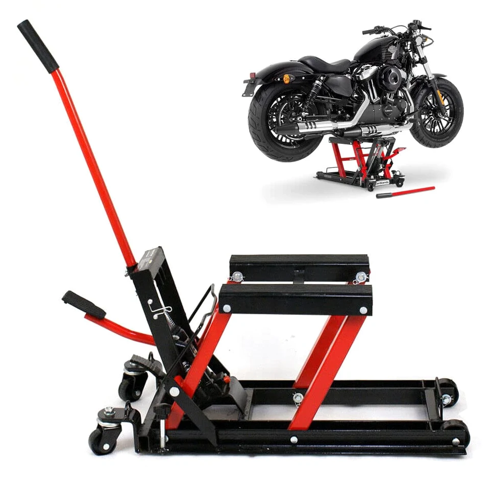Plataforma elevadora de motocicleta, hidráulica, hasta 680 kg, elevación hidráulica para motocicletas con cojín protector, elevador hidráulico