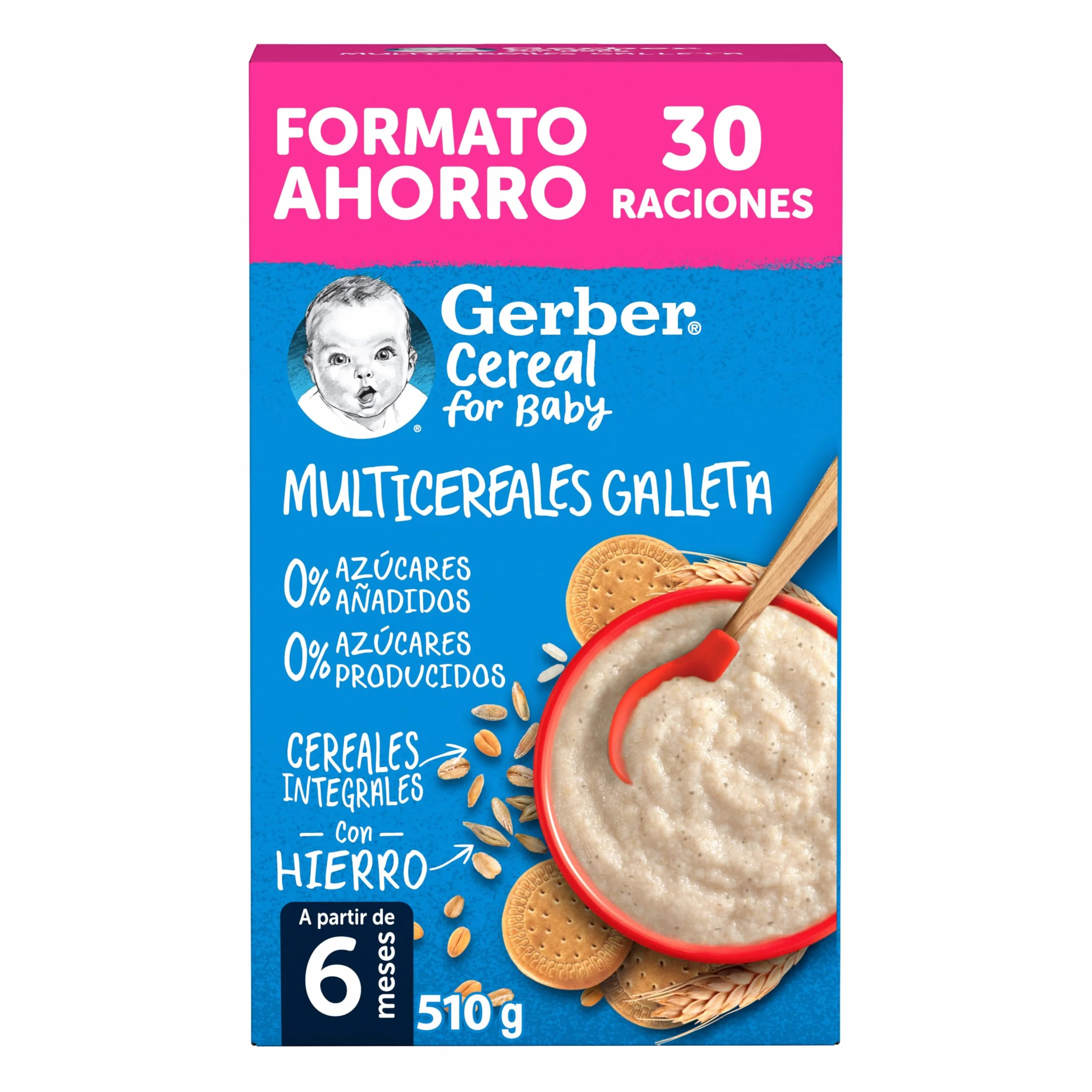 Gerber Papilla Multicereales Y Galleta 0% Azúcares Añadidos, 510 G