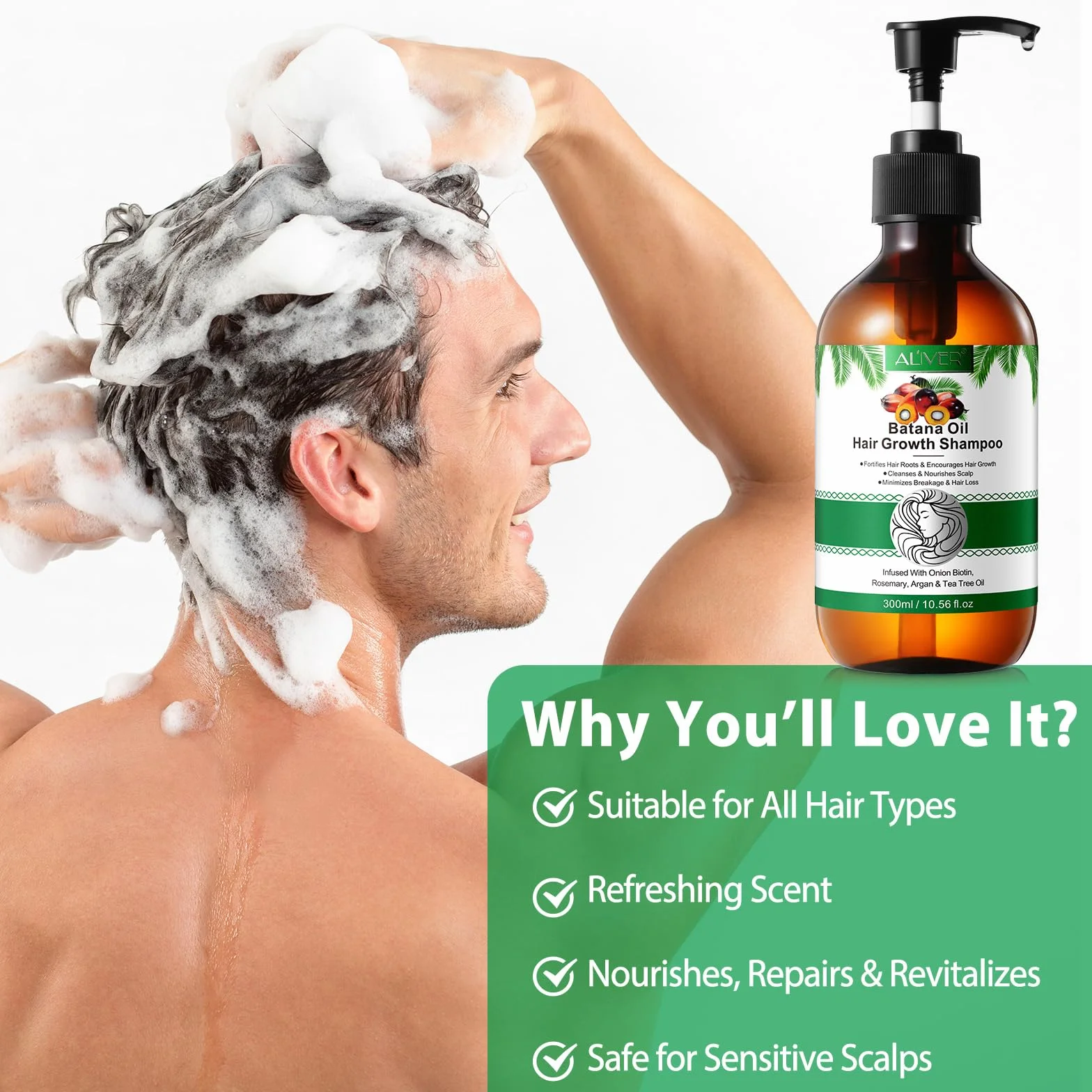 Batana Herbal Champú para adelgazamiento del cabello, 300 ml, Romero, Aceite de Argán y Biotina de Cebolla