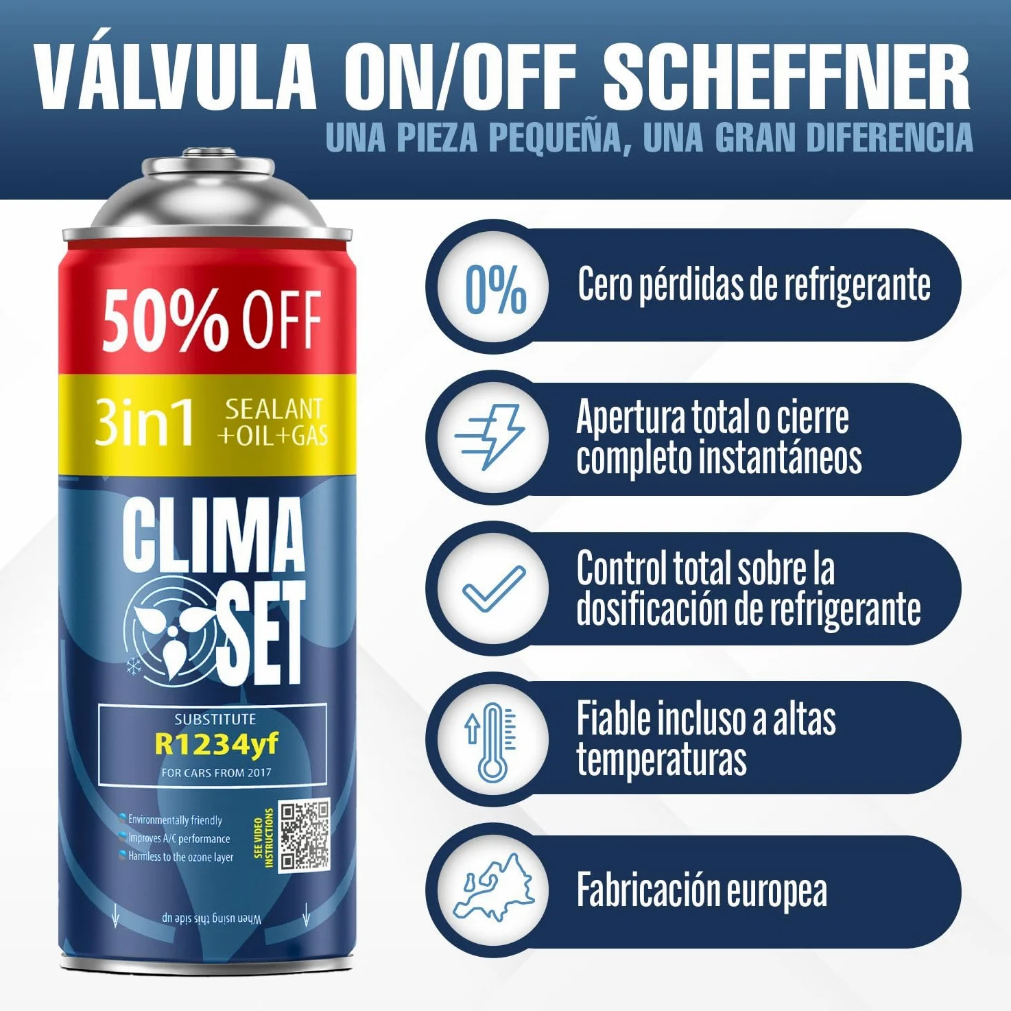 ClimaSet Recambio gas R1234yf 3in1 - Kit recarga aire acondicionado coche 2x235 g - Sustituto del refrigerante R1234yf - botella refrigerante coche - Gas aire acondicionado coche - ECO