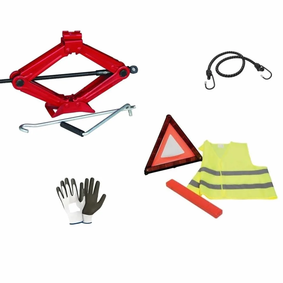 Compatible con Peugeot 508 BERLINA Kit Car Gato PANTÓGRAFO con Base DE Acero Y Llave GIRATORIA + TRIÁNGULO DE Emergencia EN Carretera + Chaleco Fluo + Funda
