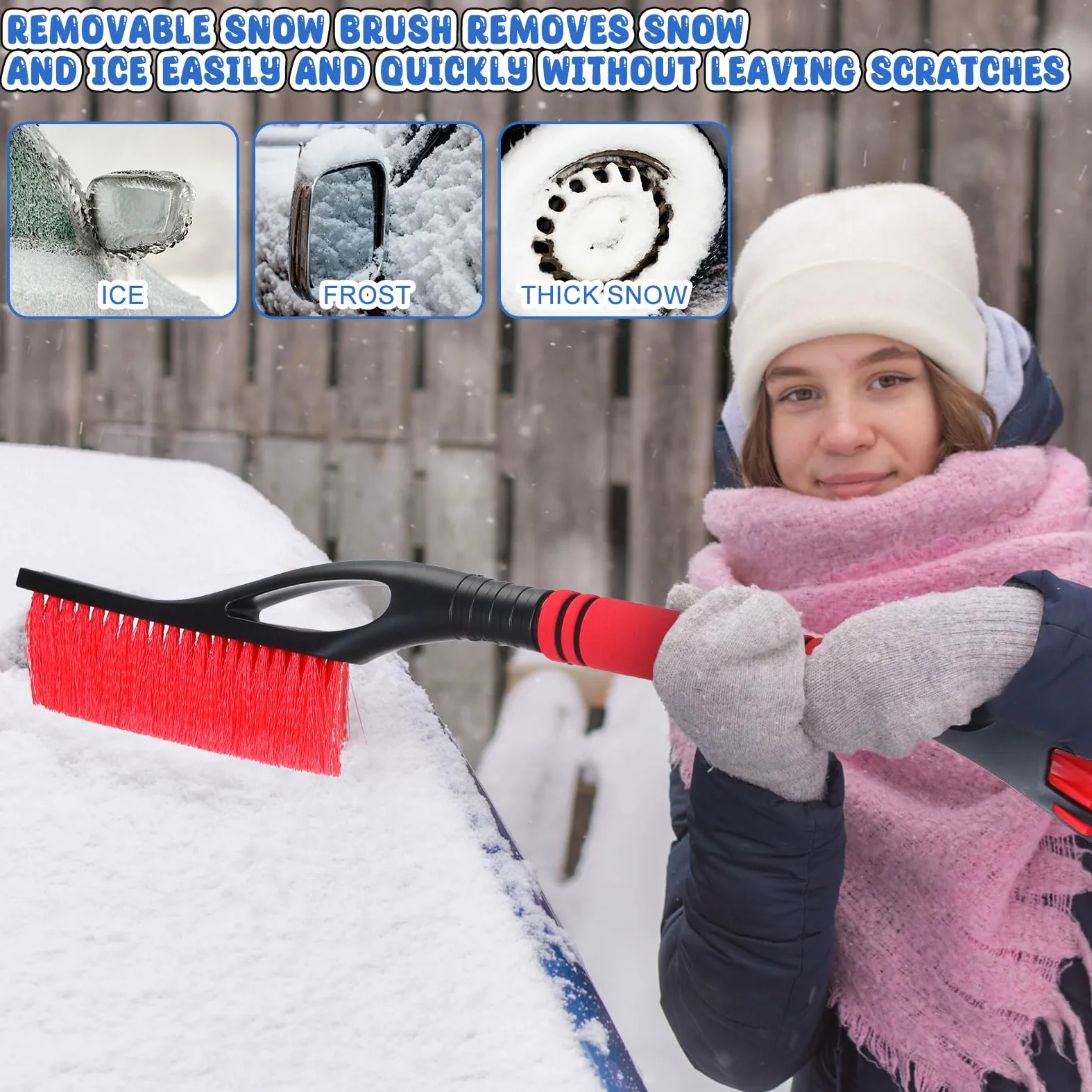 Uiifan 24 cepillos de nieve y raspadores de hielo de 24 pulgadas para ventanas de parabrisas de coche, desmontables, sin arañazos, para quitar hielo y nieve, con agarre de espuma para coches,