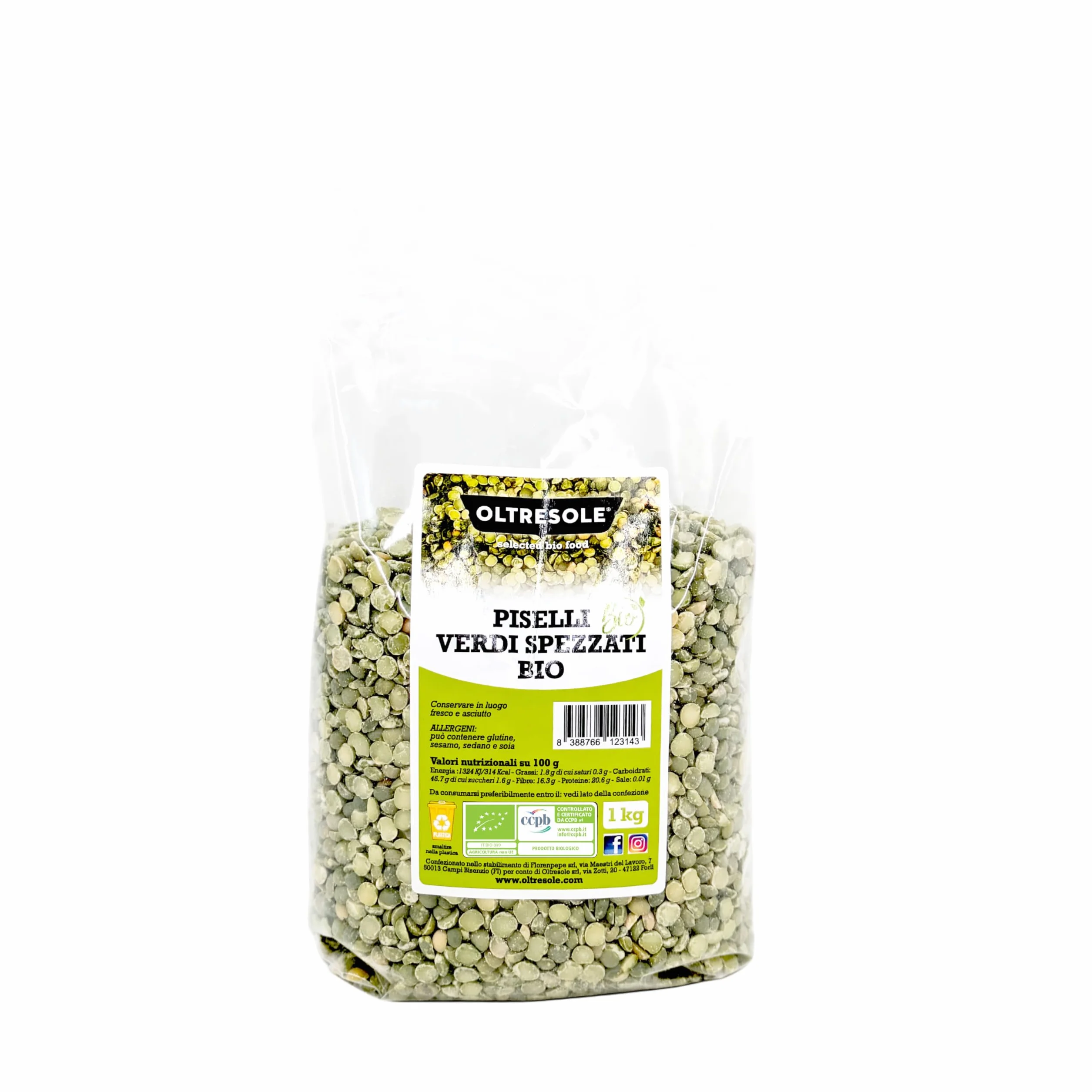 Guisantes partidos ecológicos 1 kg Oltresole Legumbres secas decorticadas