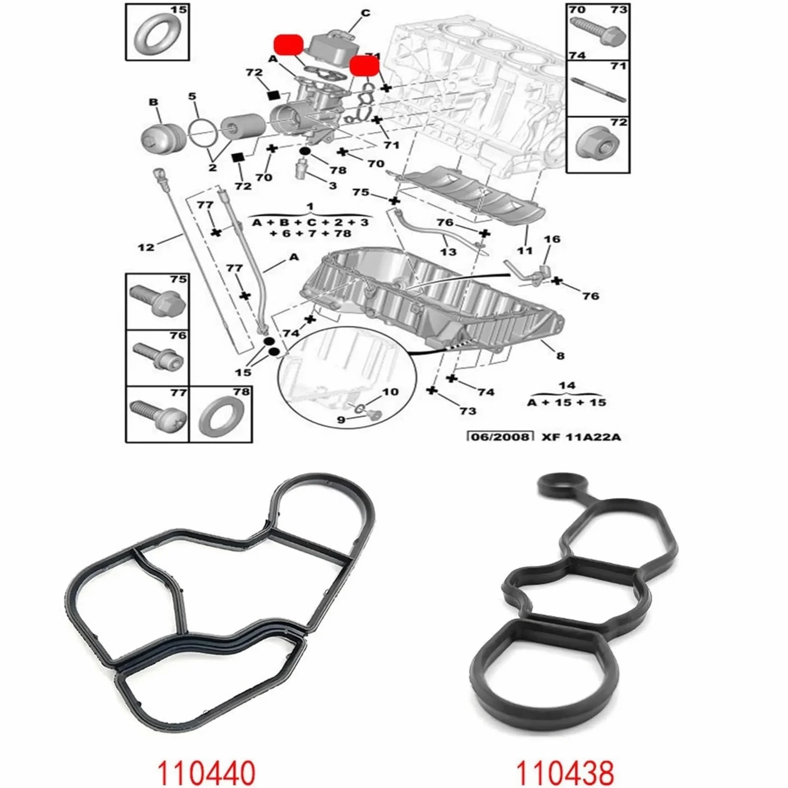1 juego de juntas anulares 110440 110438, compatible con los modelos de motor Peugeot 307, 308 y 407 TU5JP4, EW10A, EW10A. Juego de juntas(20set (40pcs))