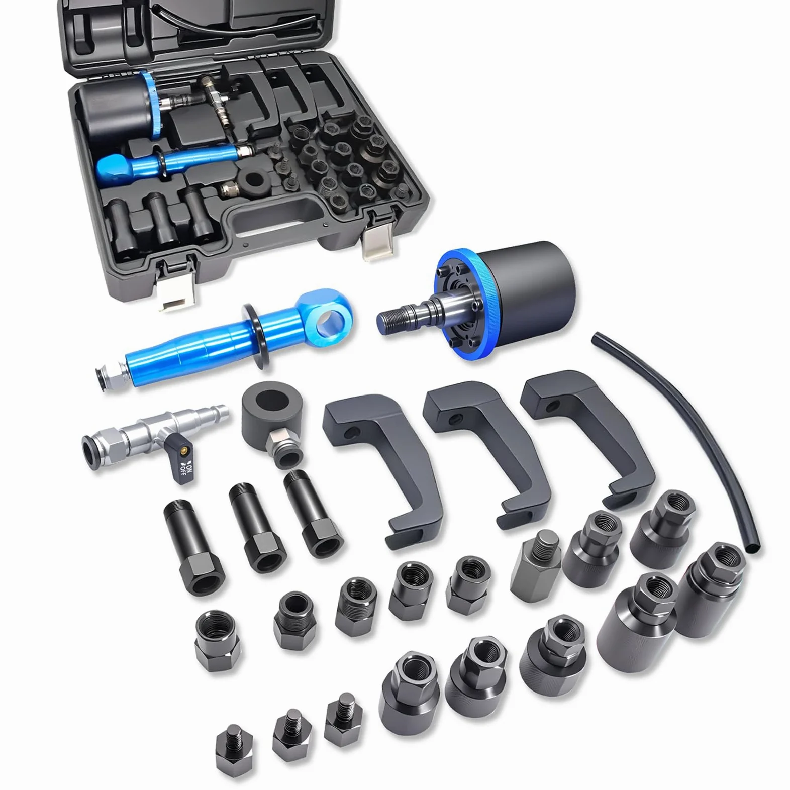 Extractor de inyectores neumáticos de mano de 27 piezas, herramienta neumática para inyectores con 19 adaptadores, compatible con Bosch, Delphi, Denso, Siemen