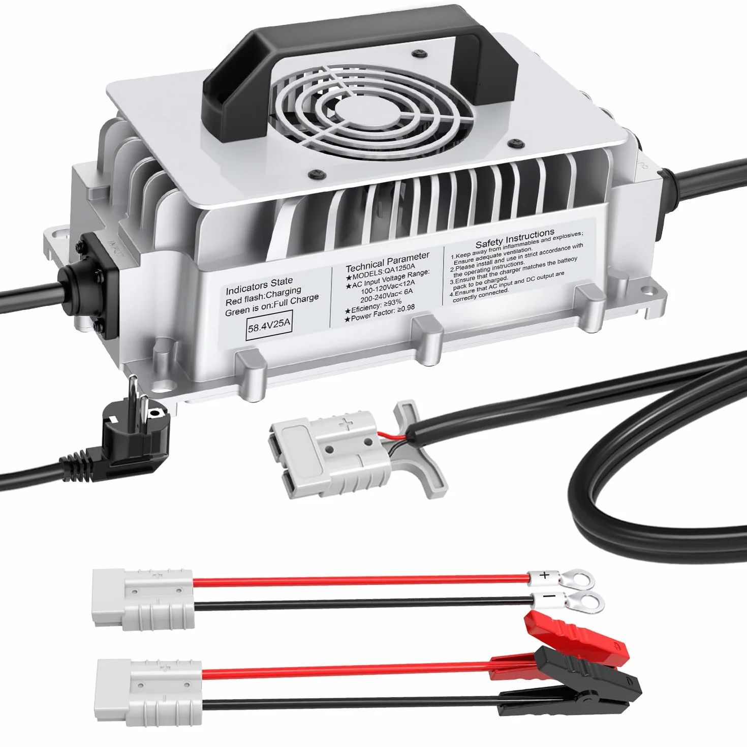 58,4V 25A Cargador de batería LiFePO4 para baterías Recargables de Ciclo Profundo de fosfato de Hierro y Litio de 48V (51,2V)
