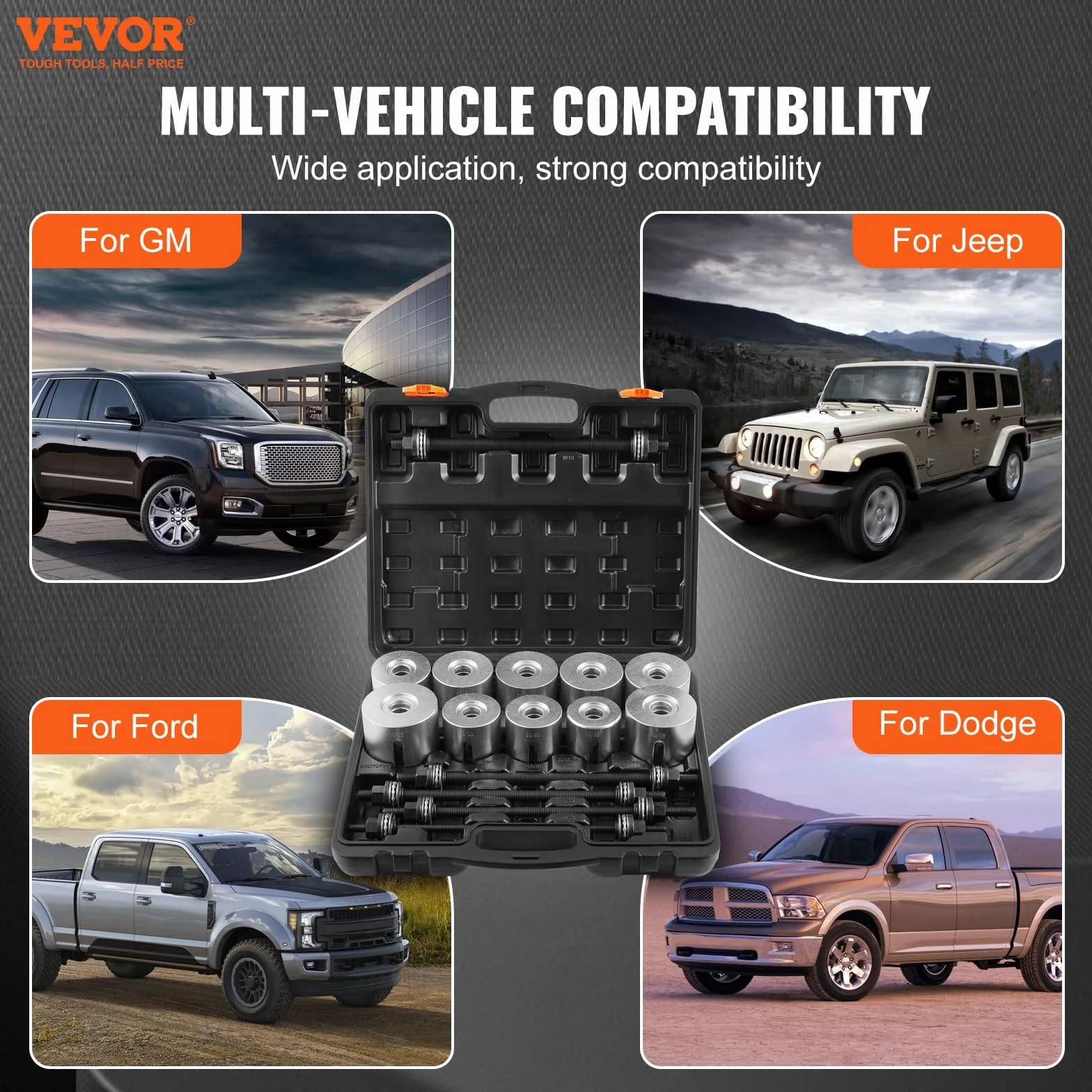 VEVOR 27 PCS de Kit de Manguitos de Extracción y Presión de Cojinetes de Buje de Acero Kit de Inserción y Extracción de Bujes con Estuche Compatibilidad con Varios Vehículos para Motores LCV y HGV