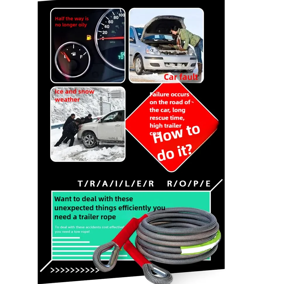 Cuerda de Remolque de recuperación cinética de 5M20T 44,000lb pies Correas de Remolque de Servicio Pesado con 2 grilletes de Anillo,Cuerda de Remolque cinética de Nailon camioneta 4WD SUV ATV (5m20t)