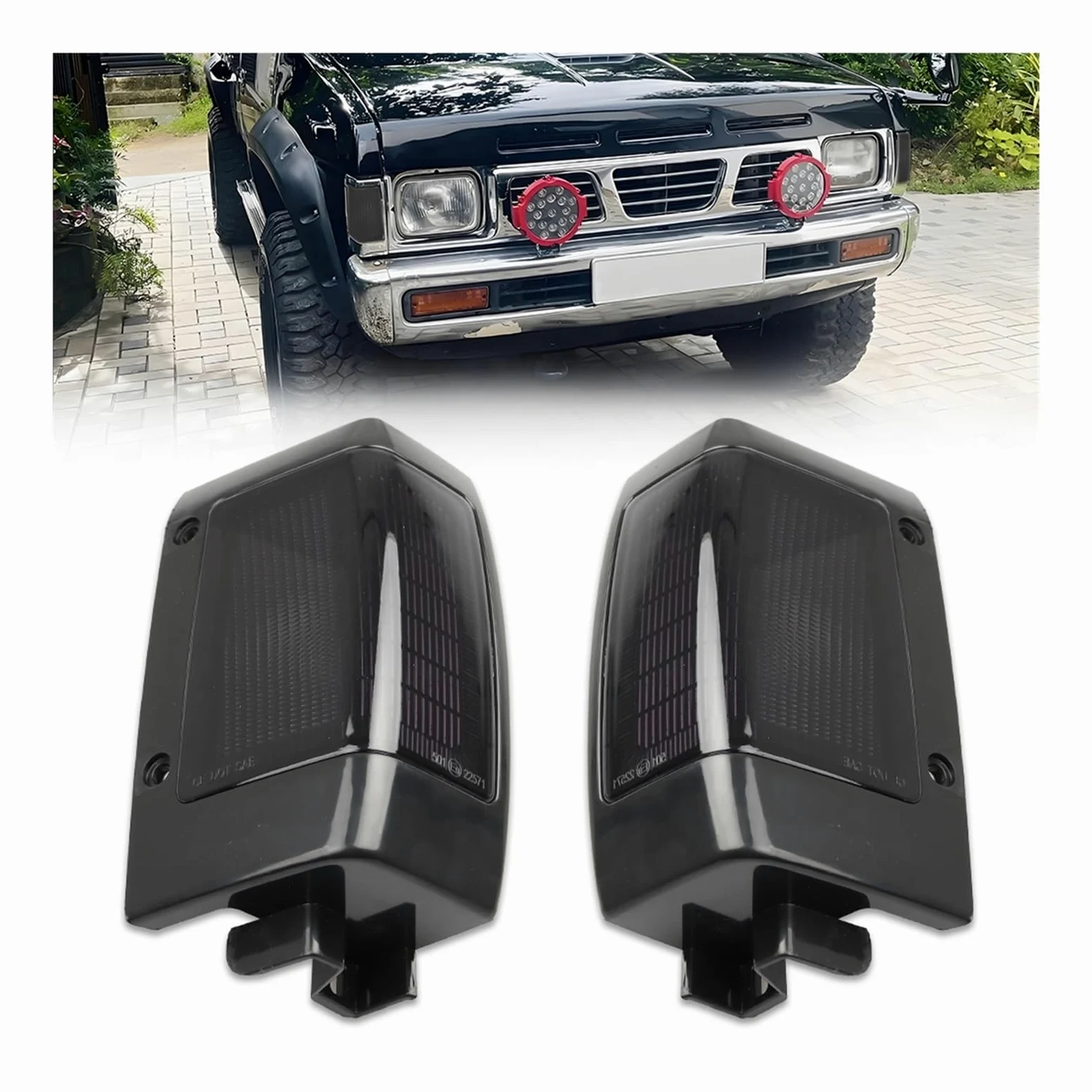Faros Delanteros Para Nissan Para D21 Pickup 1990-1994 Sin Bombilla/enchufe Incluido Carcasas Luz Señal Giro Marcador Lateral Esquina Delantera Faro Principal(Smoked Lens)