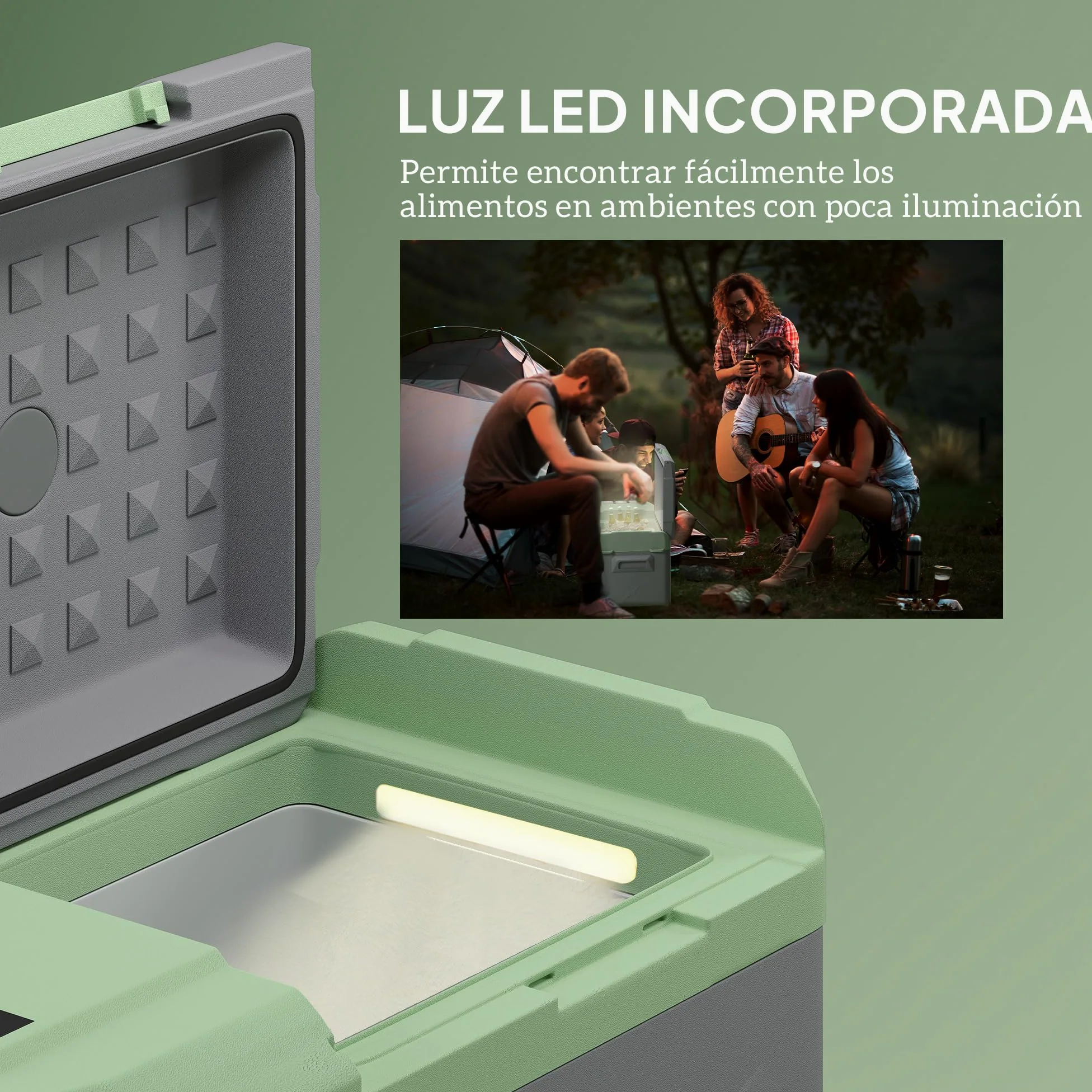 Outsunny Nevera Portátil Eléctrica 17,4L Refrigerador de Coche 12/24/220V con Compresor Luz LED Pantalla Digital Modos ECO y MAX de -20℃ a +20 ℃ Puerto USB para Hogar Camping Viajes Automóvil