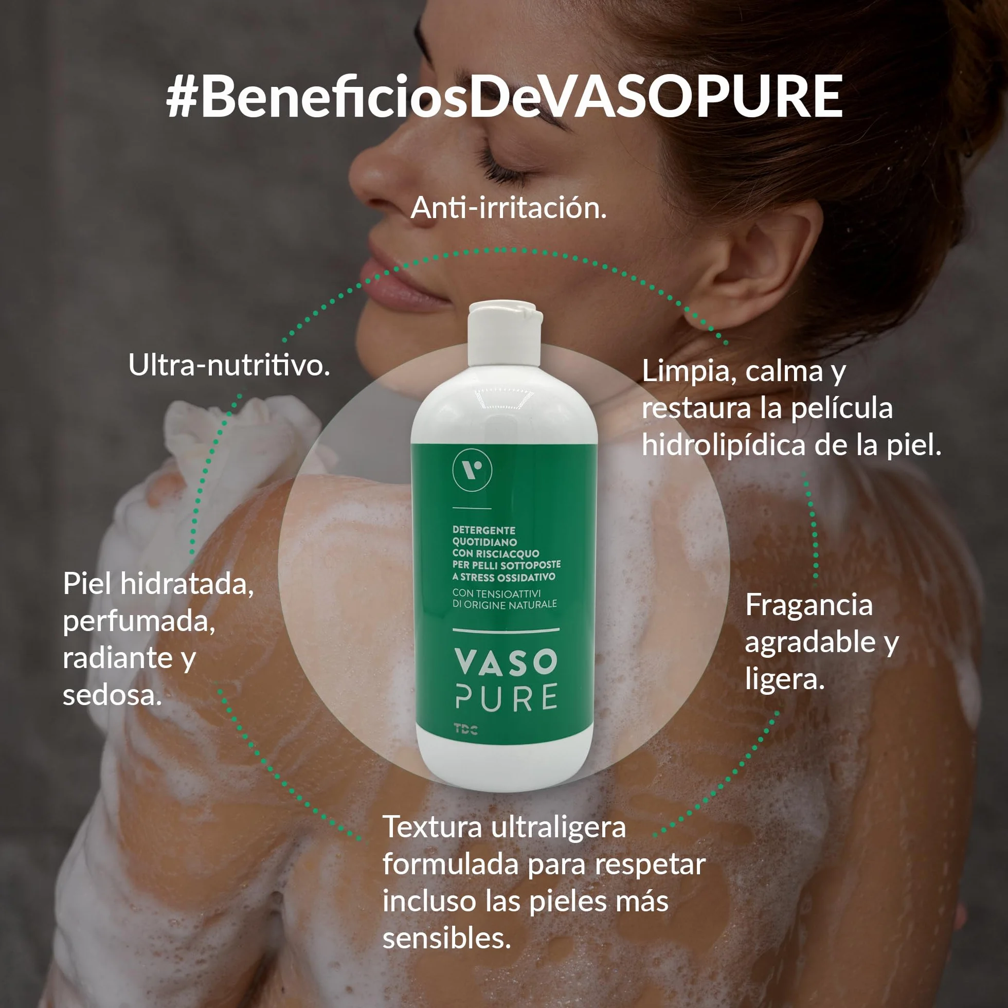 VASOPURE JABÓN DUCHA 500 ml CUIDADO AVANZADO PIEL LINFEDEMA LIPEDEMA
