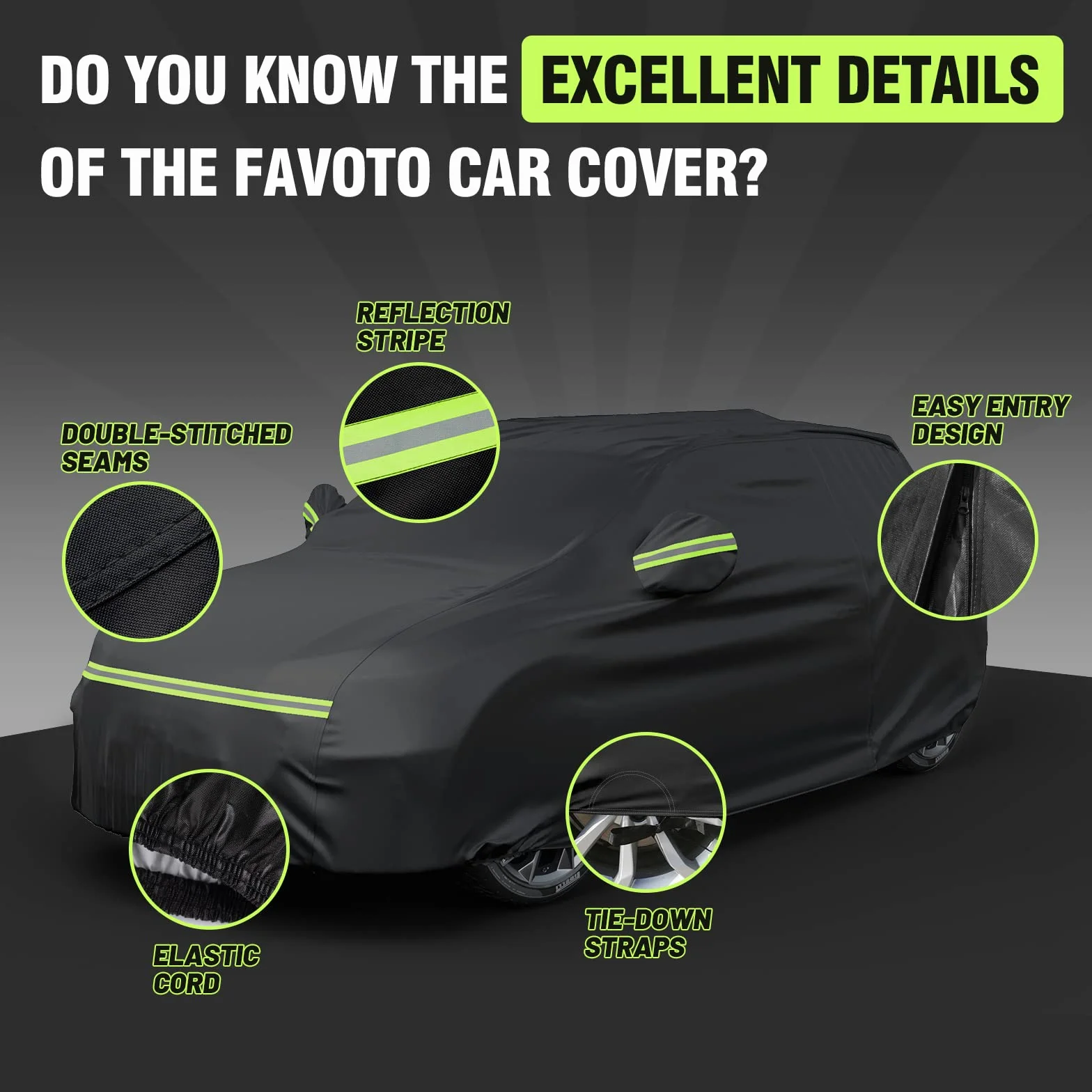Favoto Cubierta de Coche Impermeable, Funda de Coche Exterior Oxford+Algodón con Cremallera para SUV Compacto Anti-UV Transpirable Resistente al Polvo Lluvia Rasguño Nieve al Aire Libre 465x185x160cm