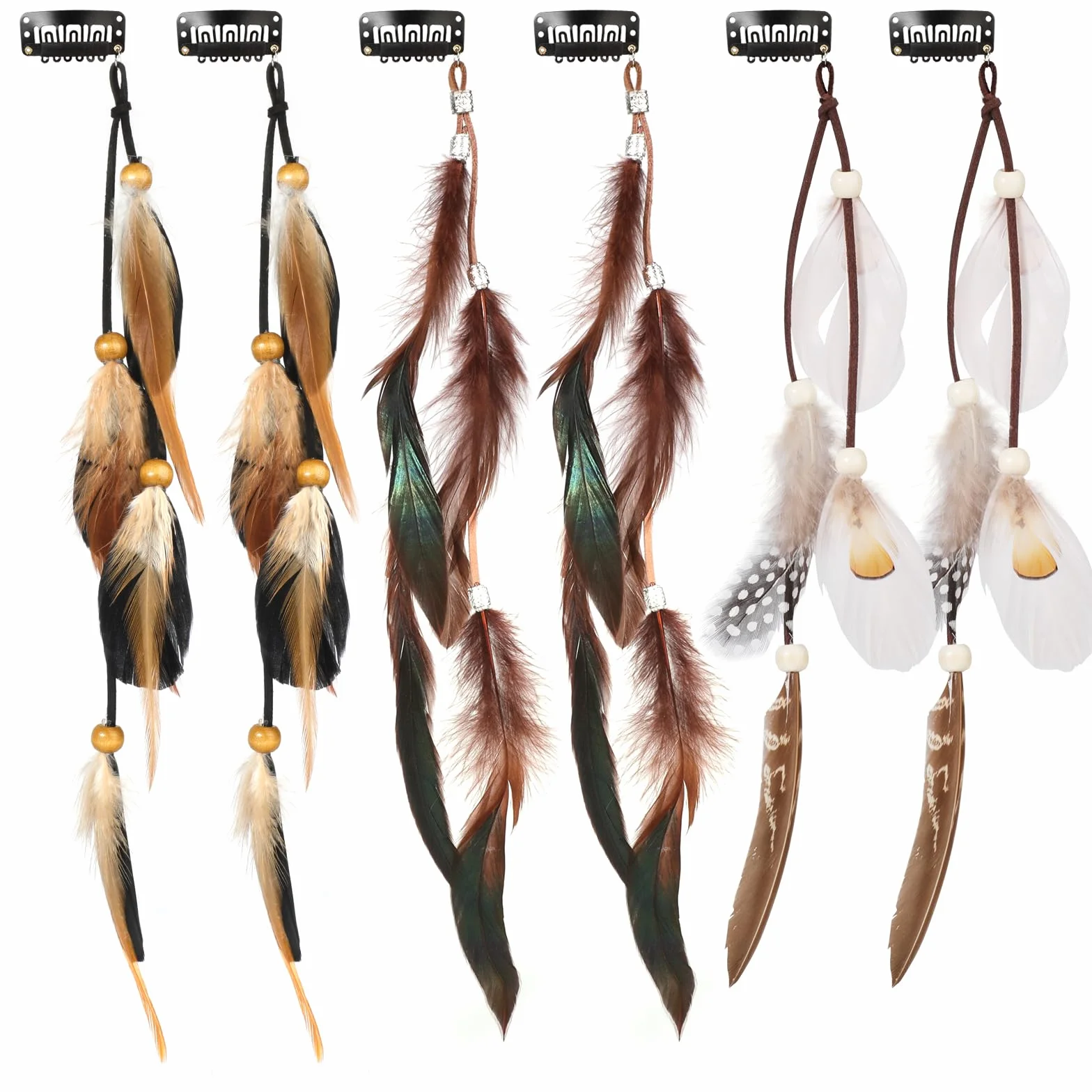 Pluma Indio Clips de Pelo Extensiones de Cabello Bohemio Hippie para Mujeres Festival Decoracion