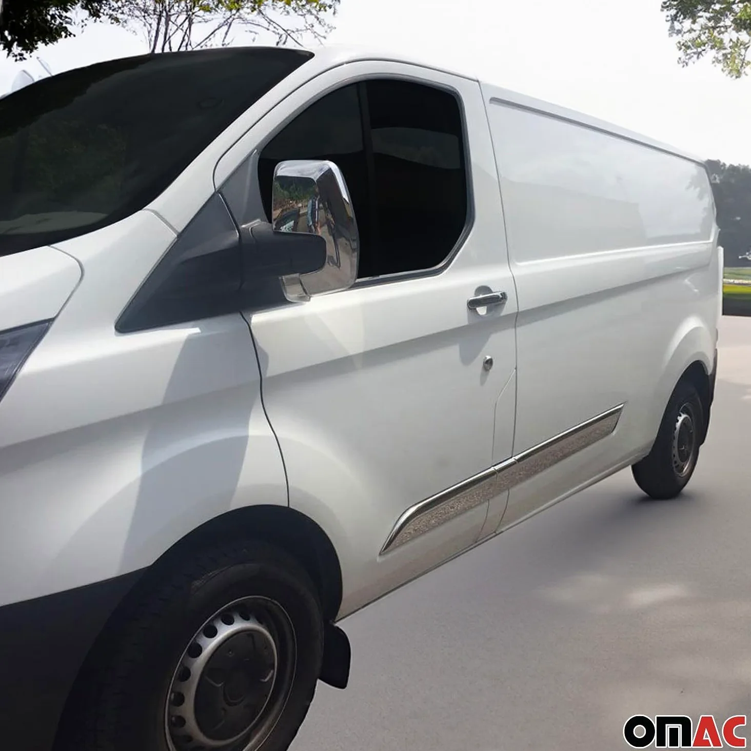 OMAC Seitentürleiste Türschutzleiste Compatible con Ford Transit Custom 2013-2024 Acero INOX 5X