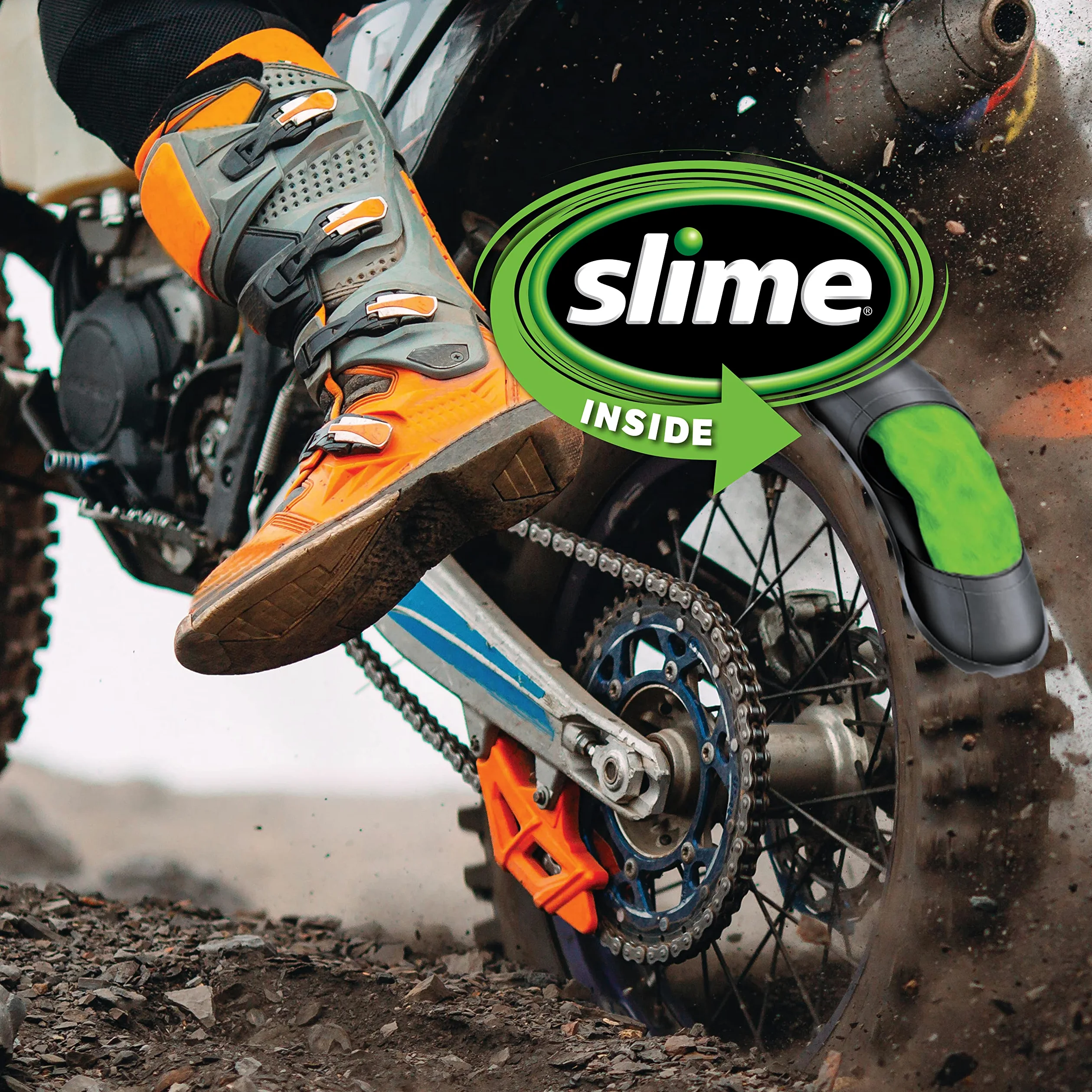 Slime Sellador de reparación de pinchazos para tubos de motocross 10004, previene y repara, adecuado para todas las motocicletas de cross con tubos, no tóxico, ecológico, botella de 16 onzas
