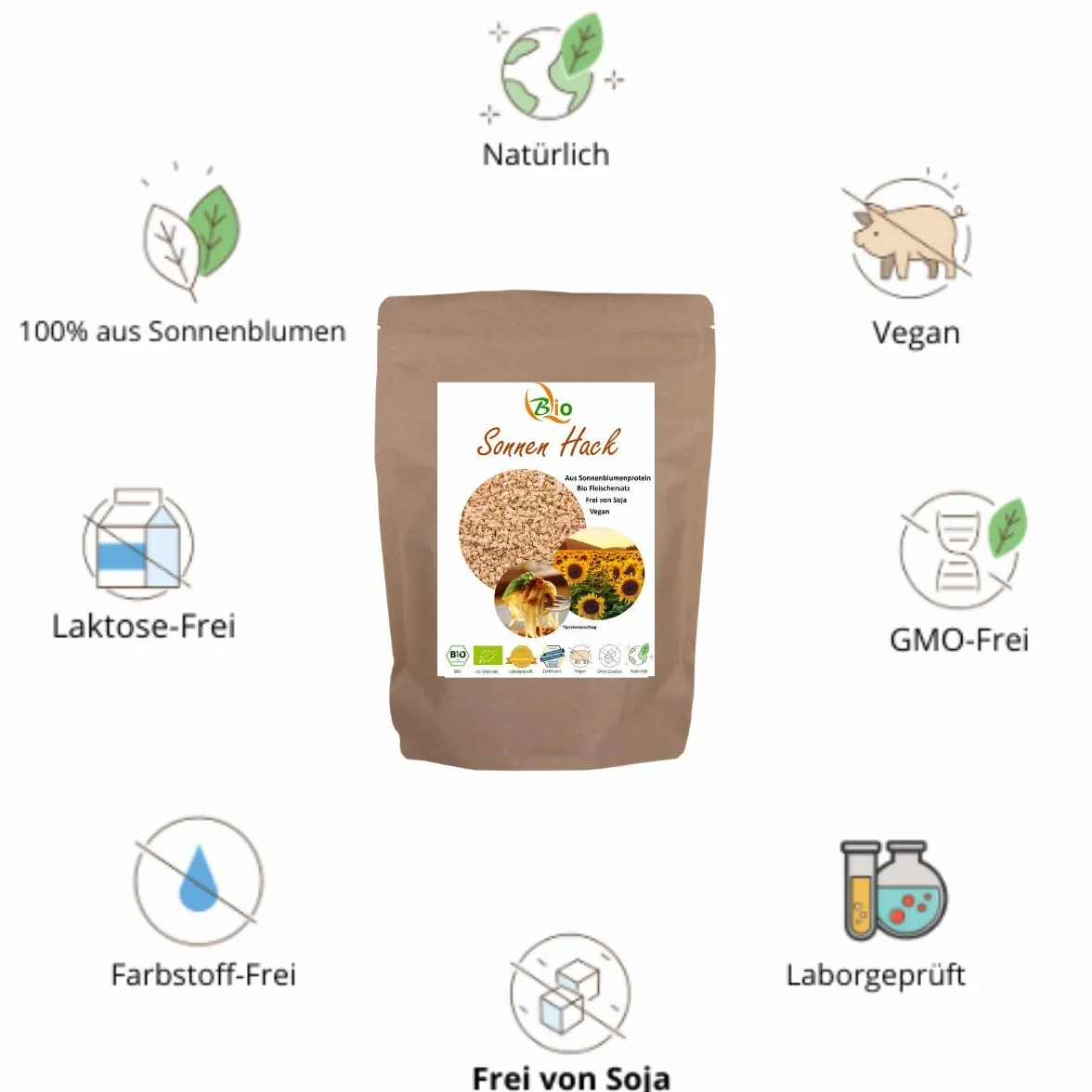 Sustituto de carne picada de girasol ecológica 500 g proteína vegetal vegano sin gluten