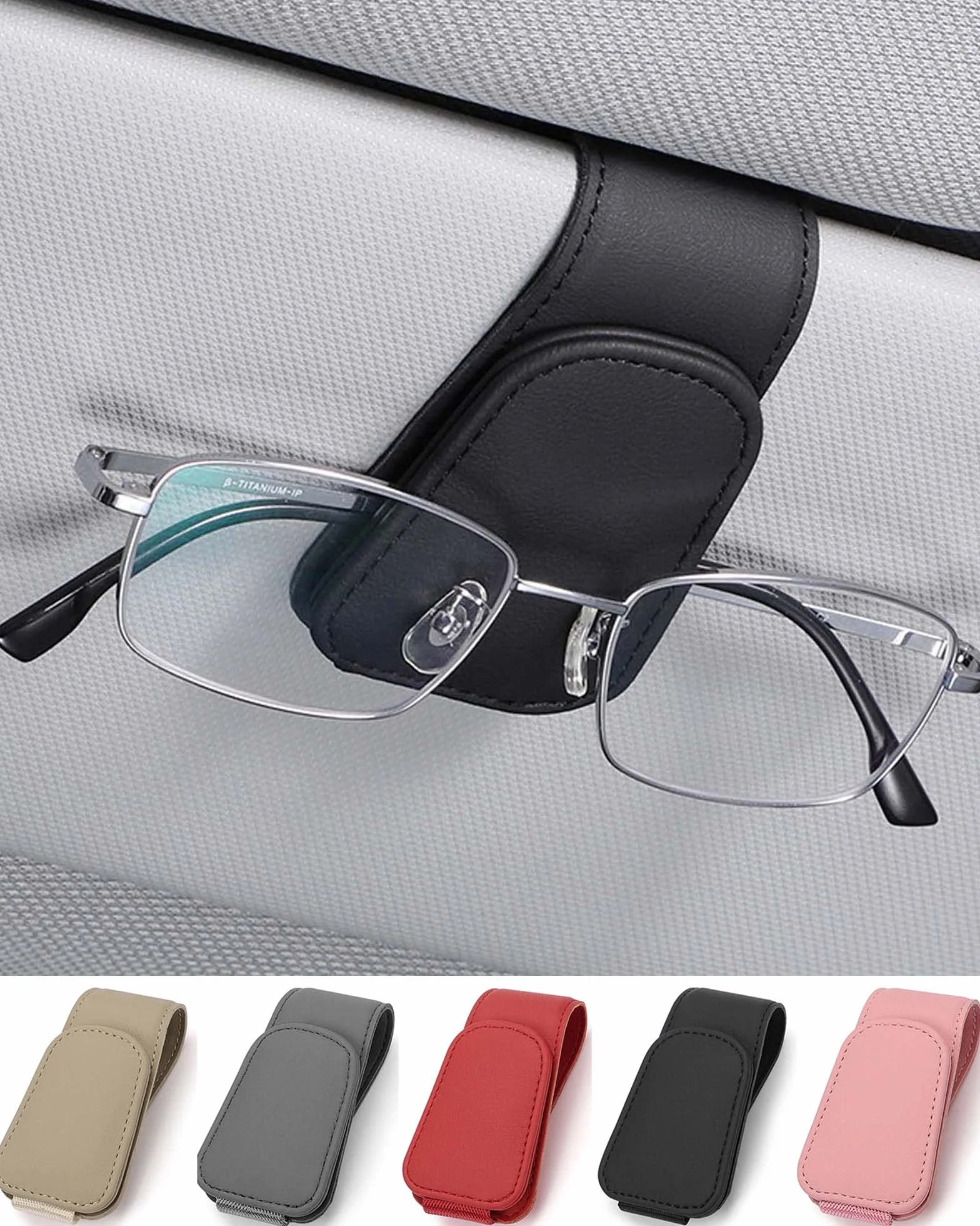 JEJA Soporte para Gafas de Sol para Coche, Cuero Soporte para Gafas de Sol, Coche, Ticket Tarjetas, Clip Gafas, Soporte para Parasoles de Coche, Negro