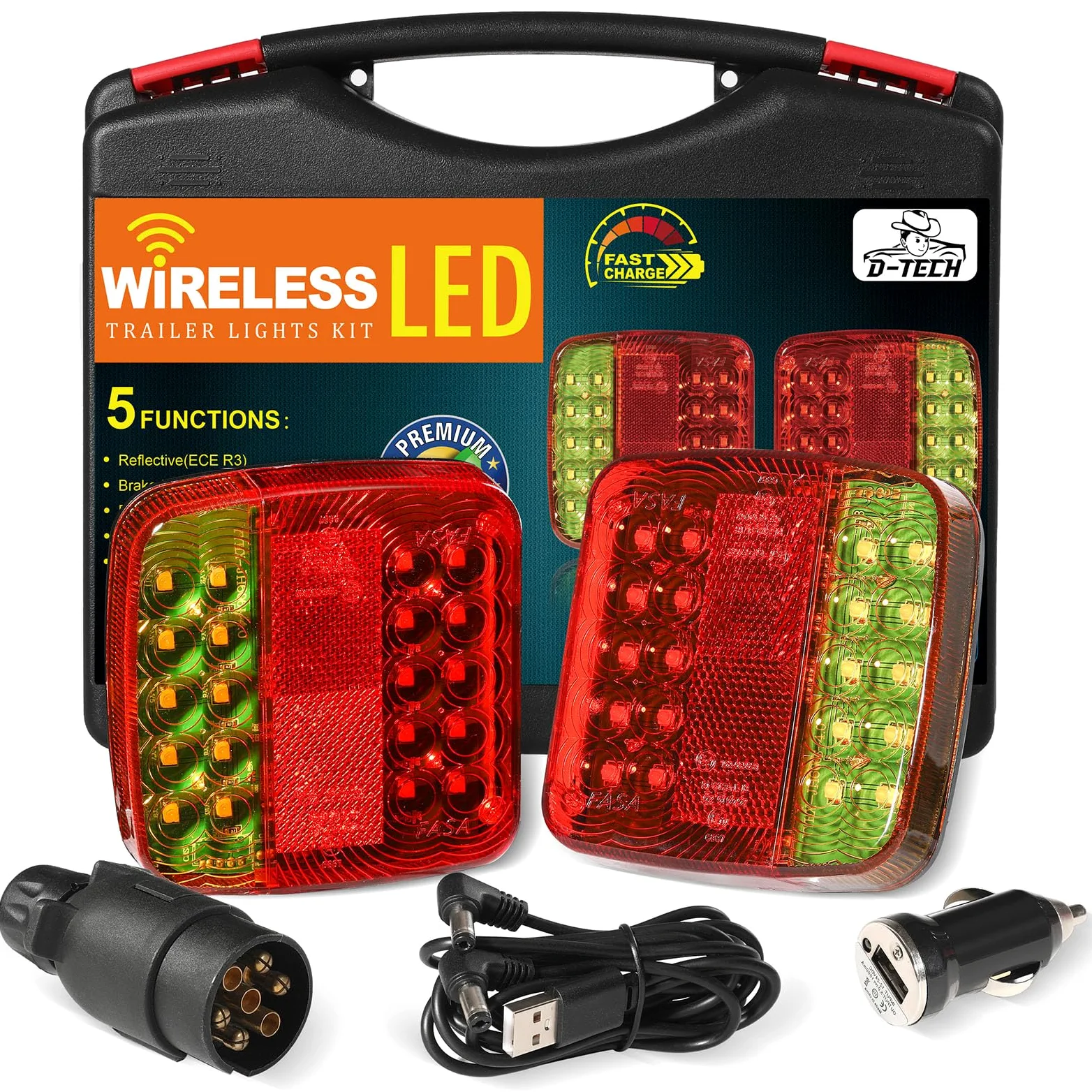 D-TECH pilotos LED inalámbricos, juego de luces traseras magnéticas para remolque, luces homologadas ECE EMC impermeables