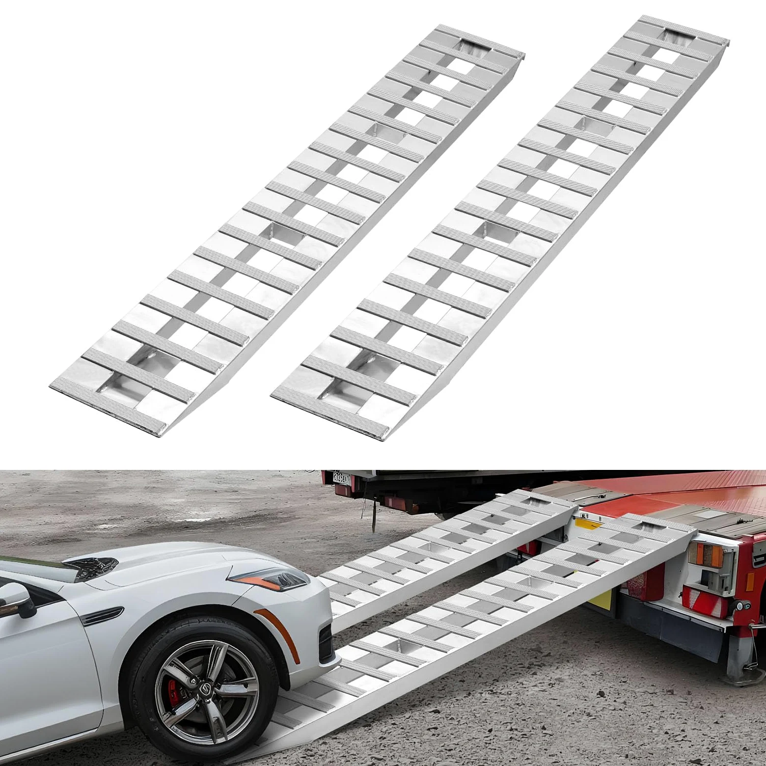 VEVOR Rampas de Aluminio Resistente 2 Piezas Rampas Resistentes Carga de 4535,9 kg con Placas Antideslizantes para Carros, Tractores Agrícolas, Vehículos Todoterreno, Cortacéspedes, Motocicletas