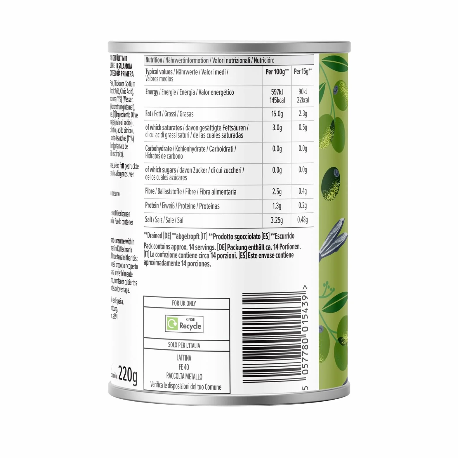 Amazon Aceitunas Verdes Rellenas Con Pasta De Anchoa, 400g