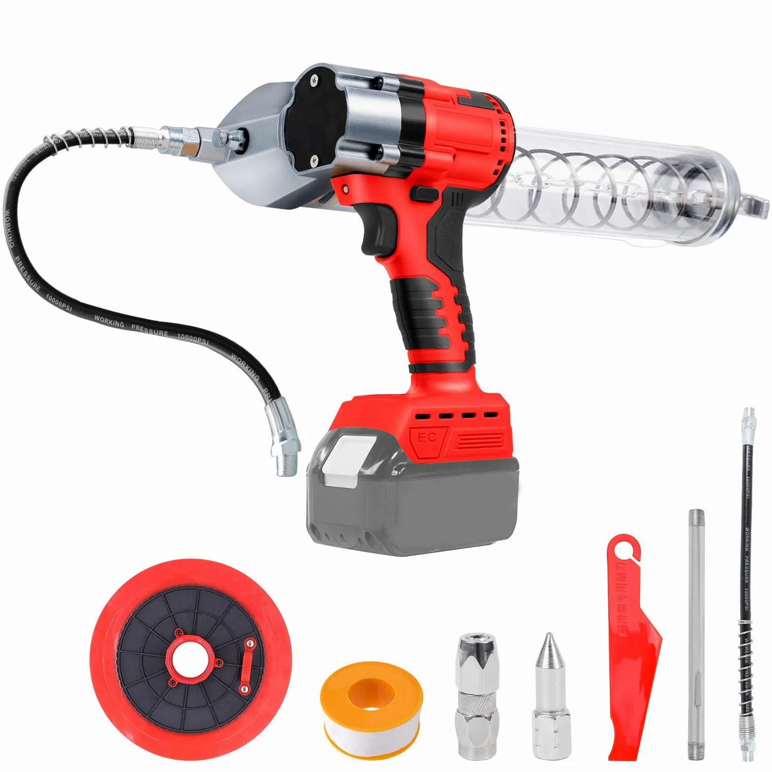 WingFly Pistola Engrasadora inalámbrica para Milwaukee M18 18V Batería, 13000 PSI, motor sin escobillas, cartuchos de grasa de 650 ml, para engrasar vehículos y máquinas (sin batería)