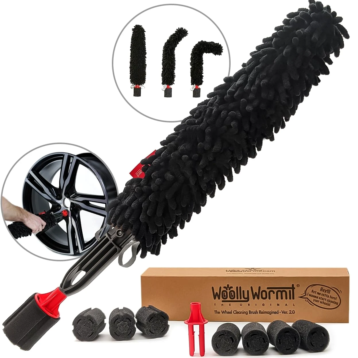 Woollywormit Kit de Limpieza de Ruedas de Coche, Tuercas de Ruedas de Coche, Cepillo para Llantas y Tuercas