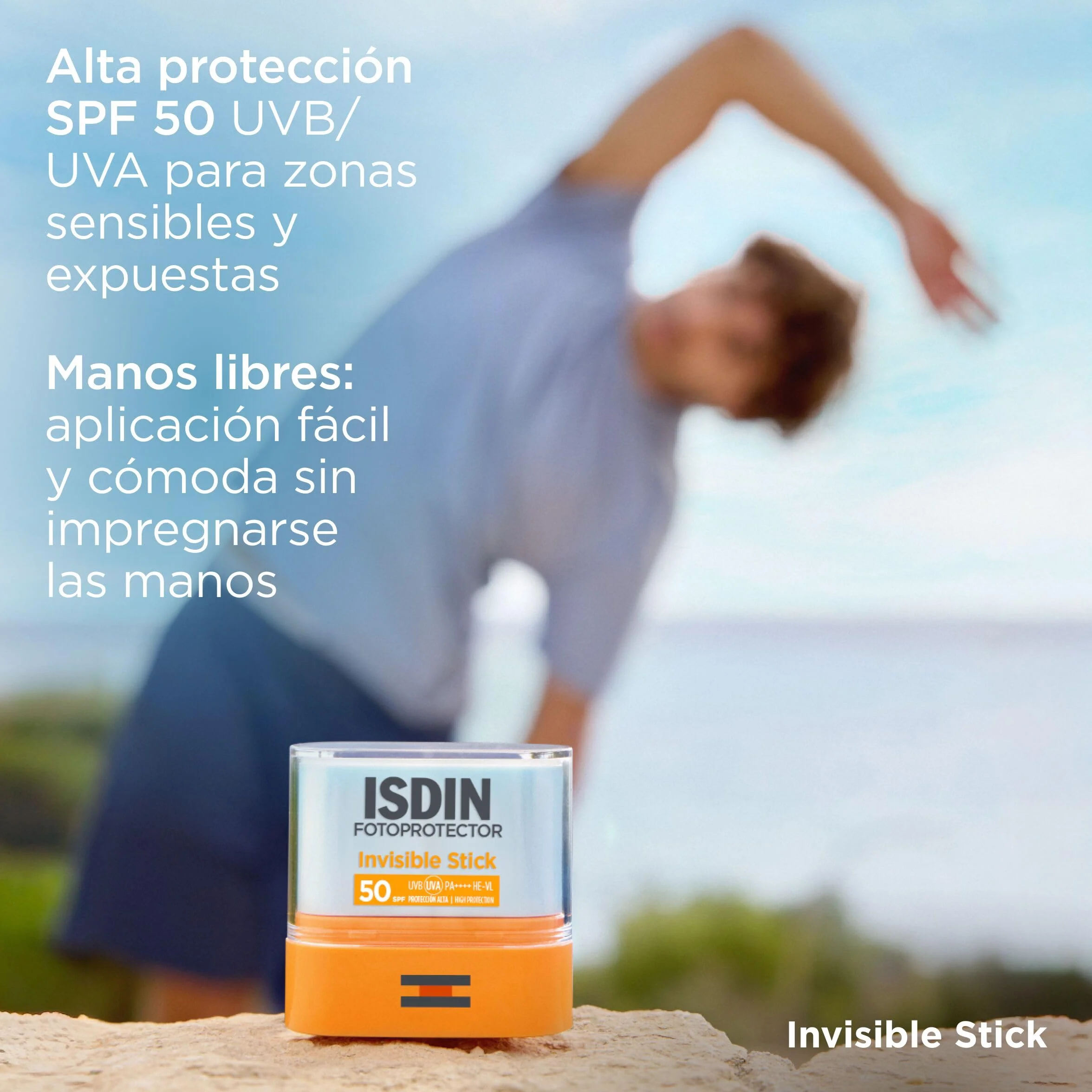 ISDIN Fotoprotector Invisible Stick SPF 50 Protector Solar Resistente Al Agua, No Pegajoso 10 g