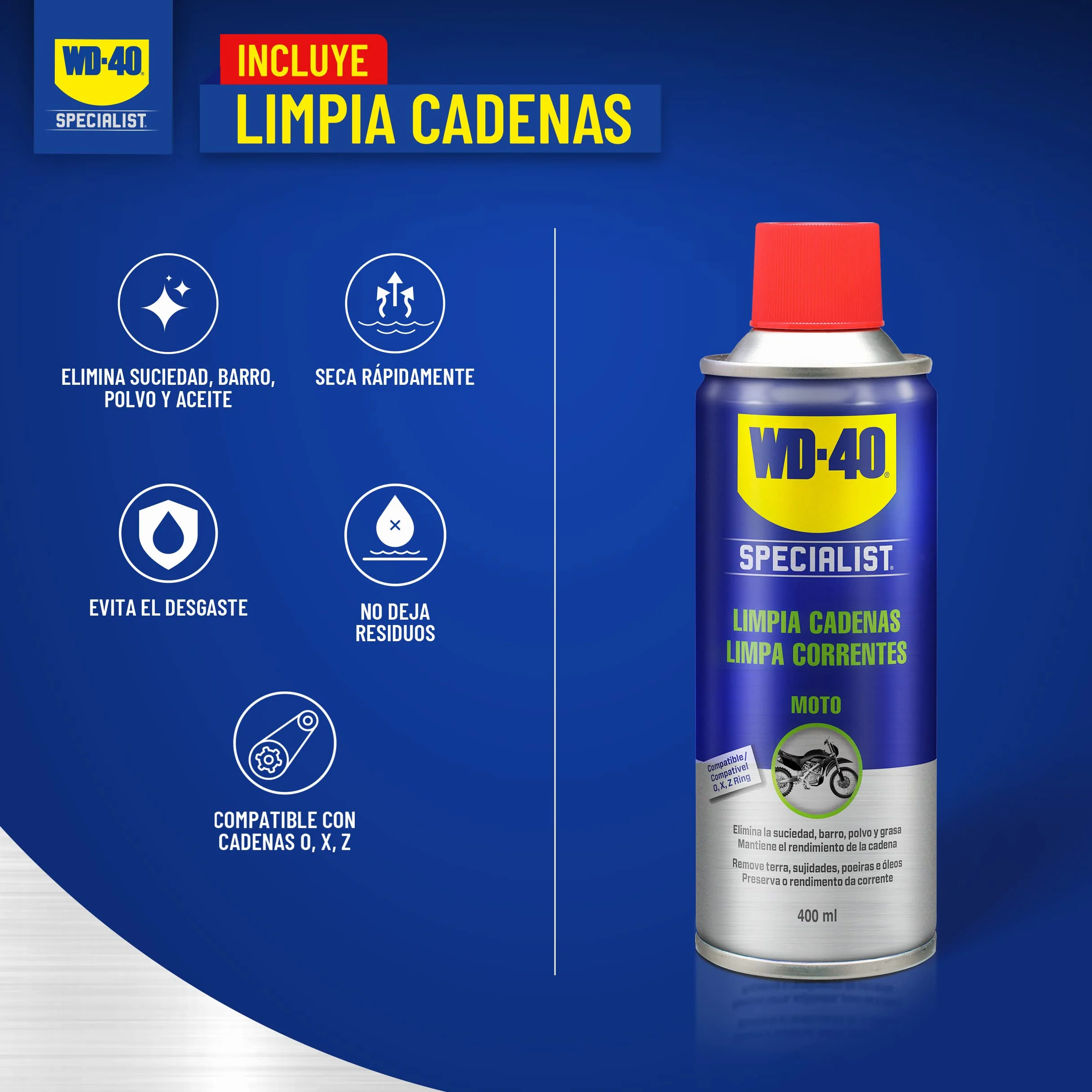WD-40 Specialist Kit Cadena Motorbike Seco Completo