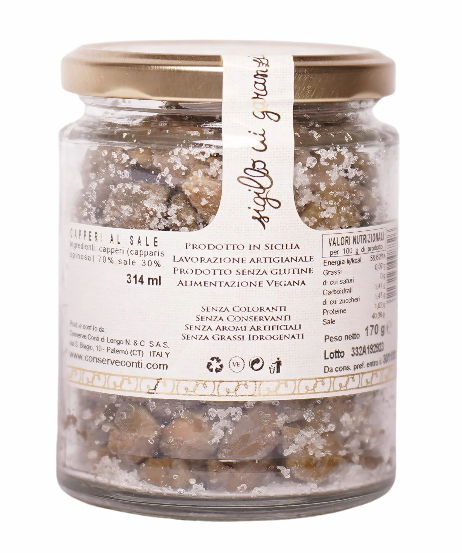 Conserve Conti Alcaparras saladas 2x314 ml 450 g producción artesanal siciliana