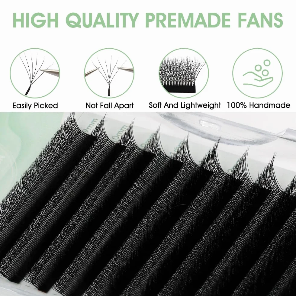 Clover 6D Extensiones de Pestañas Pelo a Pelo 0.07mm C Rizado 8-12mm Volumen Ruso Negro Profesional