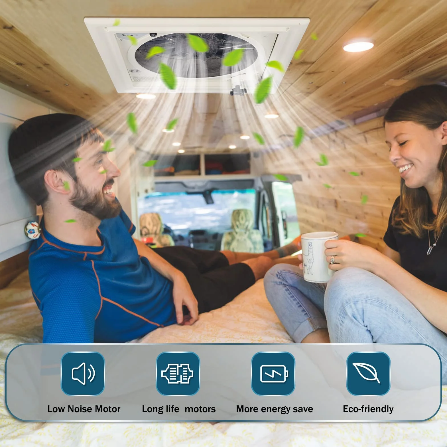 Ventilador De Techo Para Autocaravanas Sensor De Lluvia Reversible 10 Velocidades Mando A Distancia